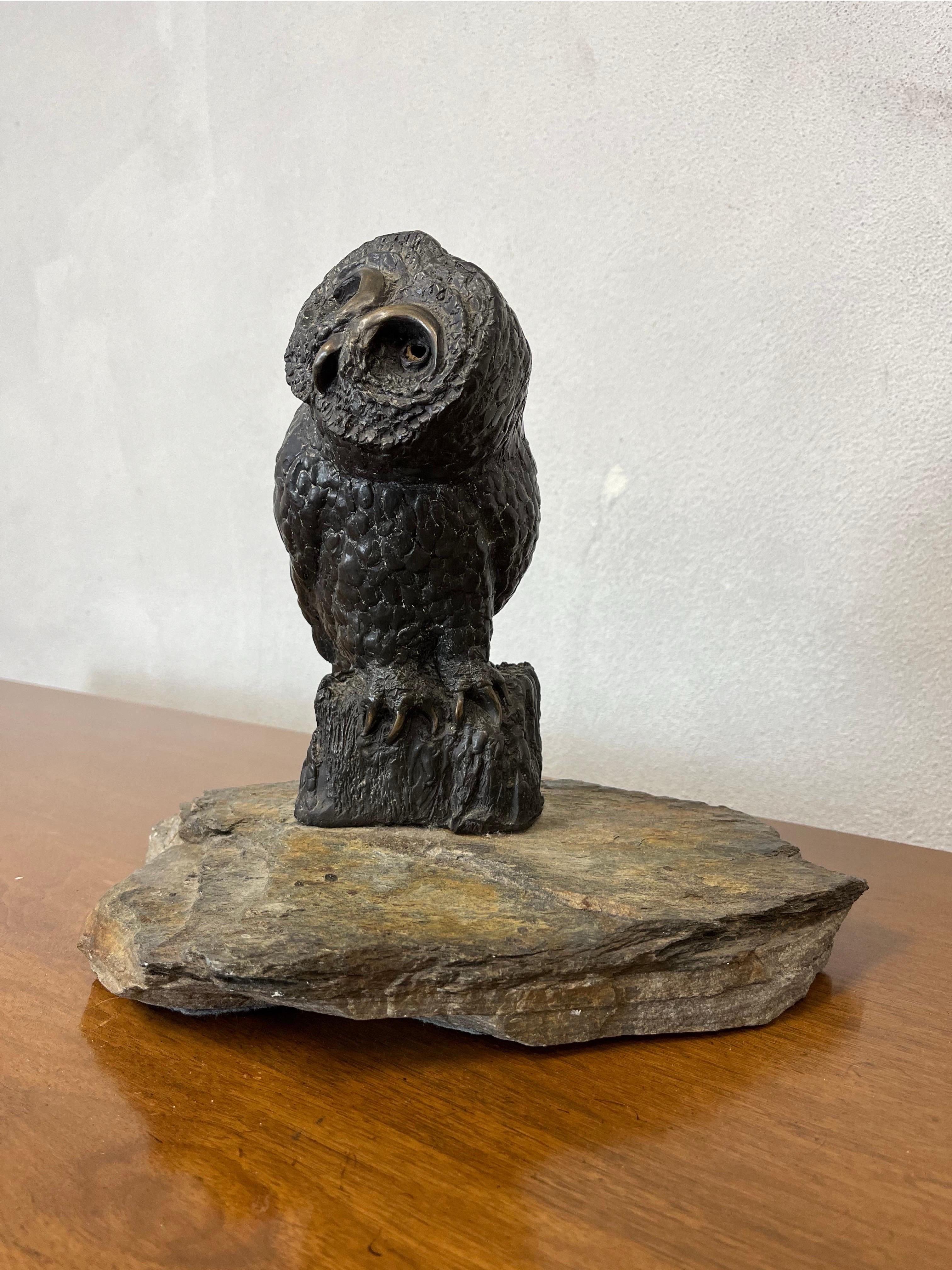 Moderno Scultura di gufo in bronzo firmata e numerata in vendita