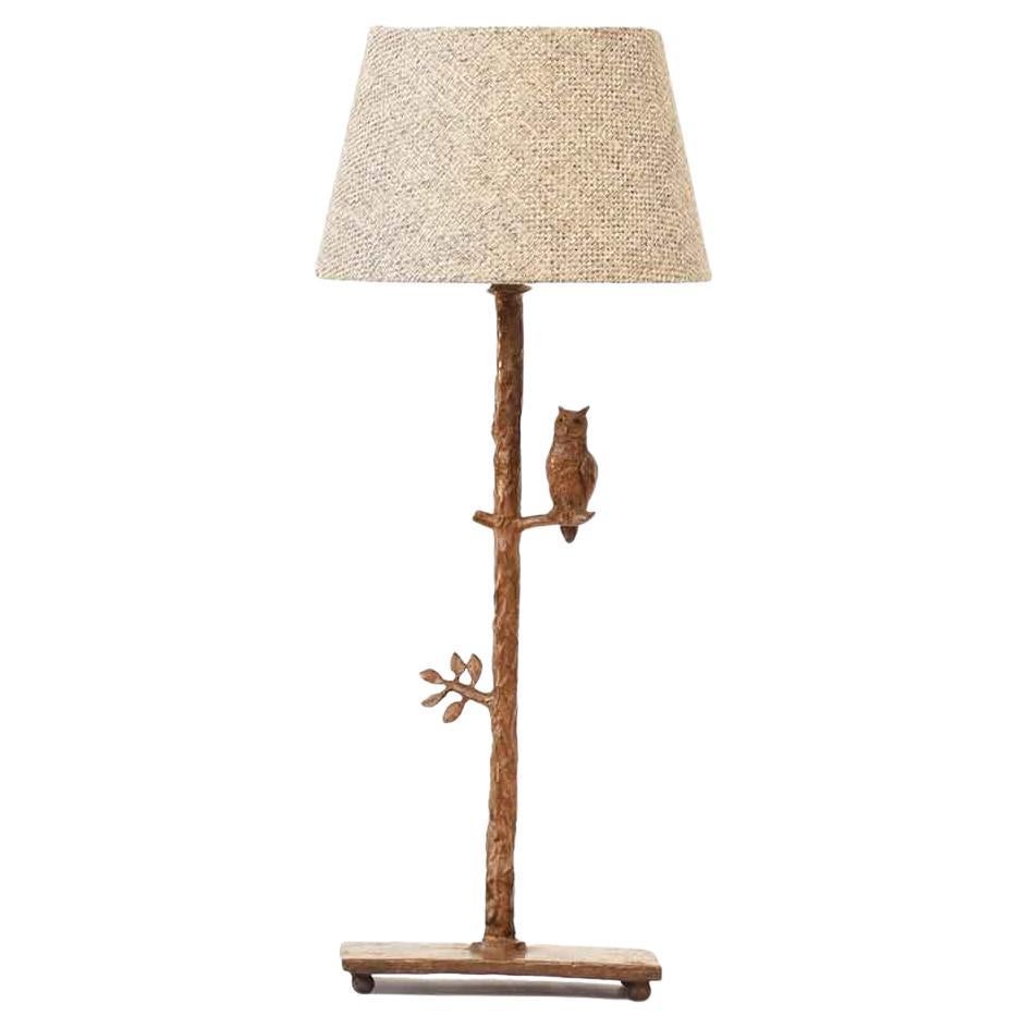 Bronze Owl Table Lamp - handmade For Sale