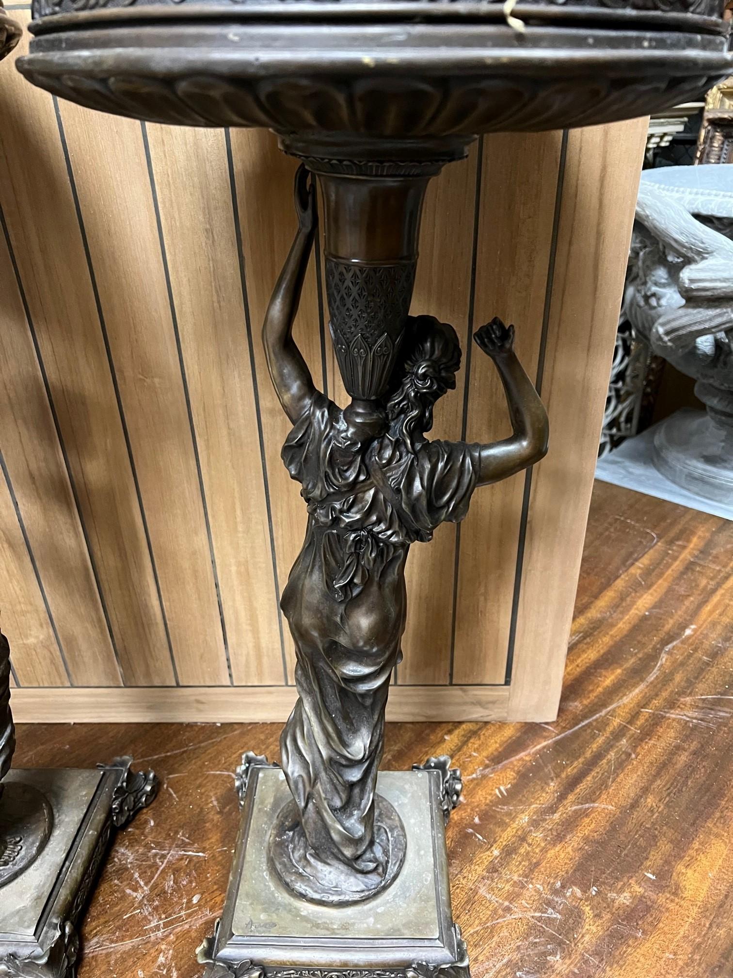 Bronze Pair of Classical Style Pedestal Figural Urns  For Sale 13
