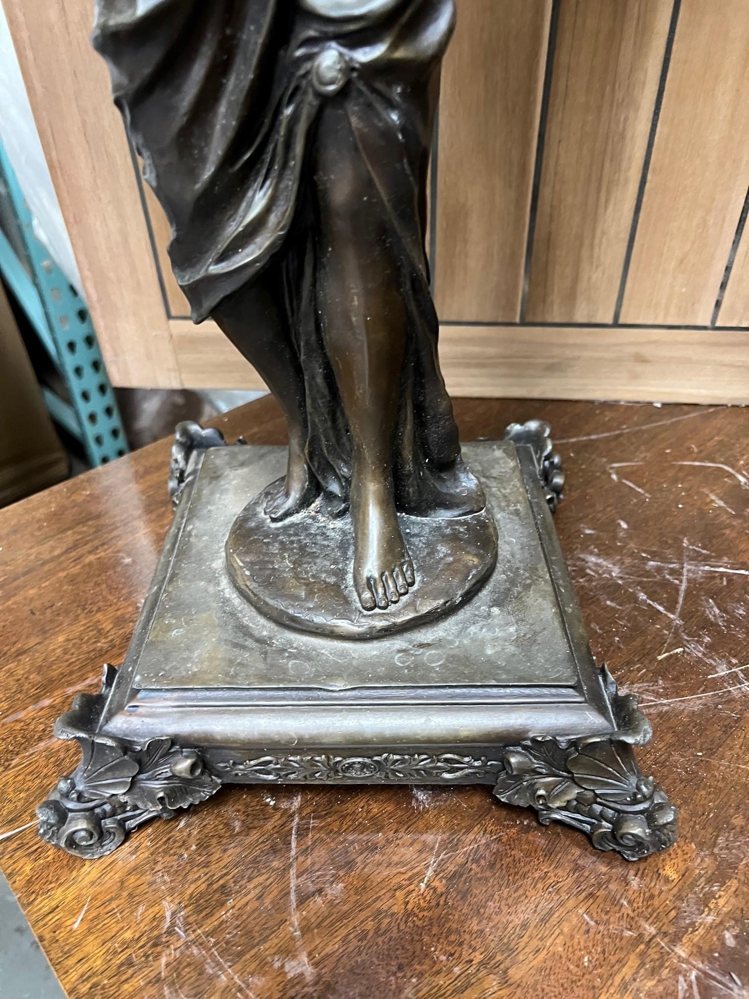 Bronze Pair of Classical Style Pedestal Figural Urns  In Good Condition For Sale In Stamford, CT
