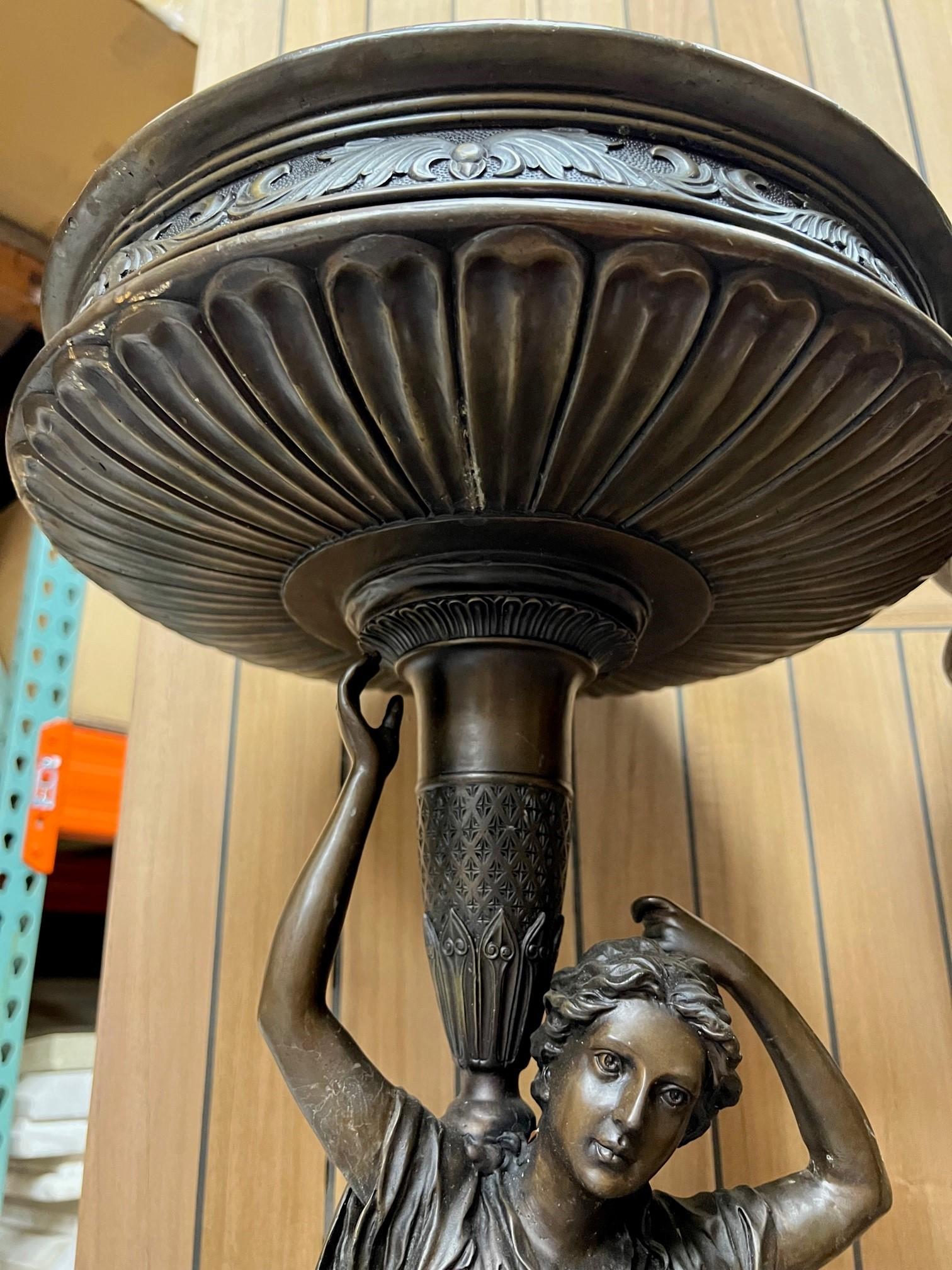 Bronze Pair of Classical Style Pedestal Figural Urns  For Sale 3