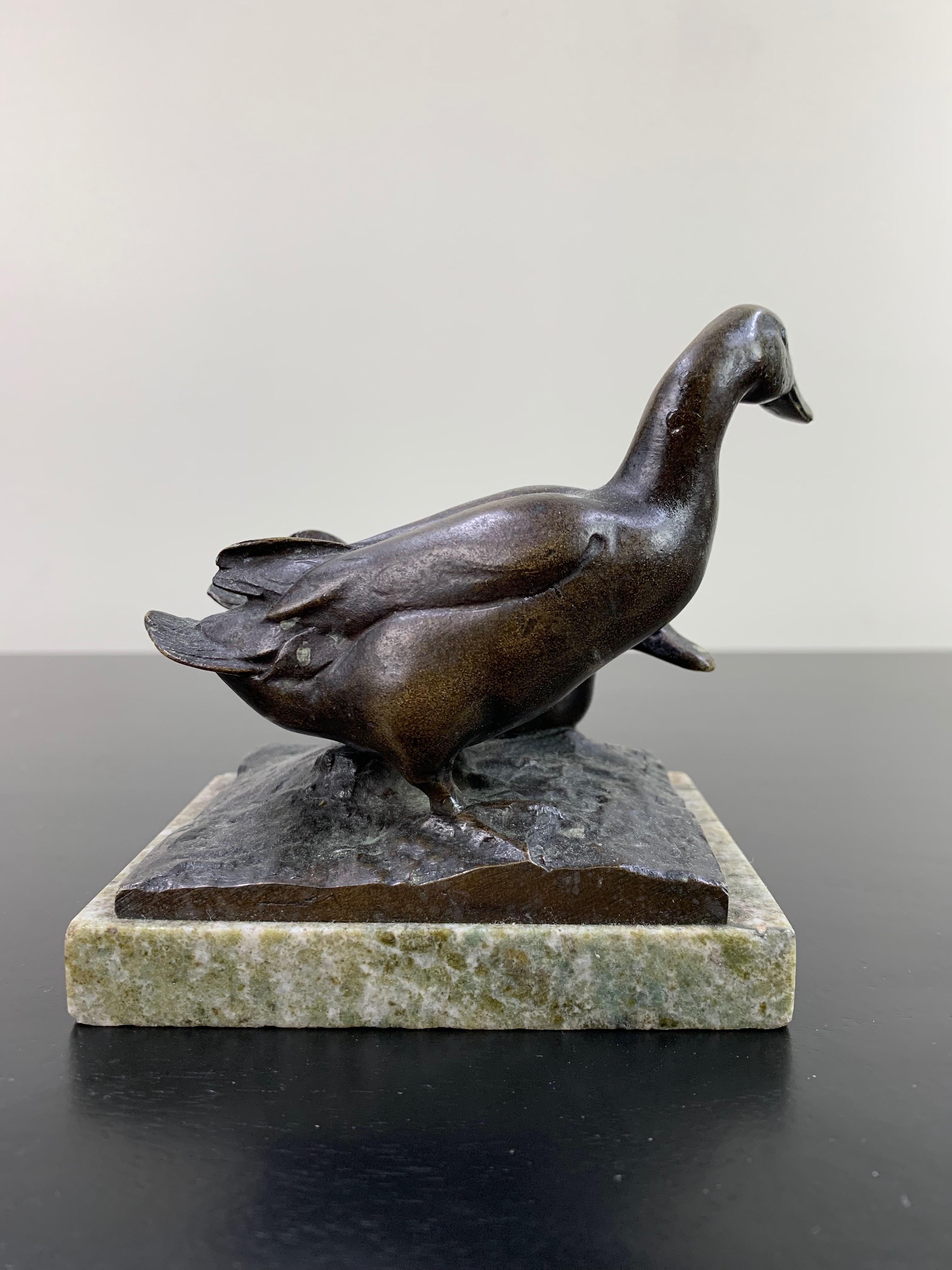 Late Victorian Bronze Pair of Ducks by Ludwig Vordermayer on a Marble Plinth For Sale