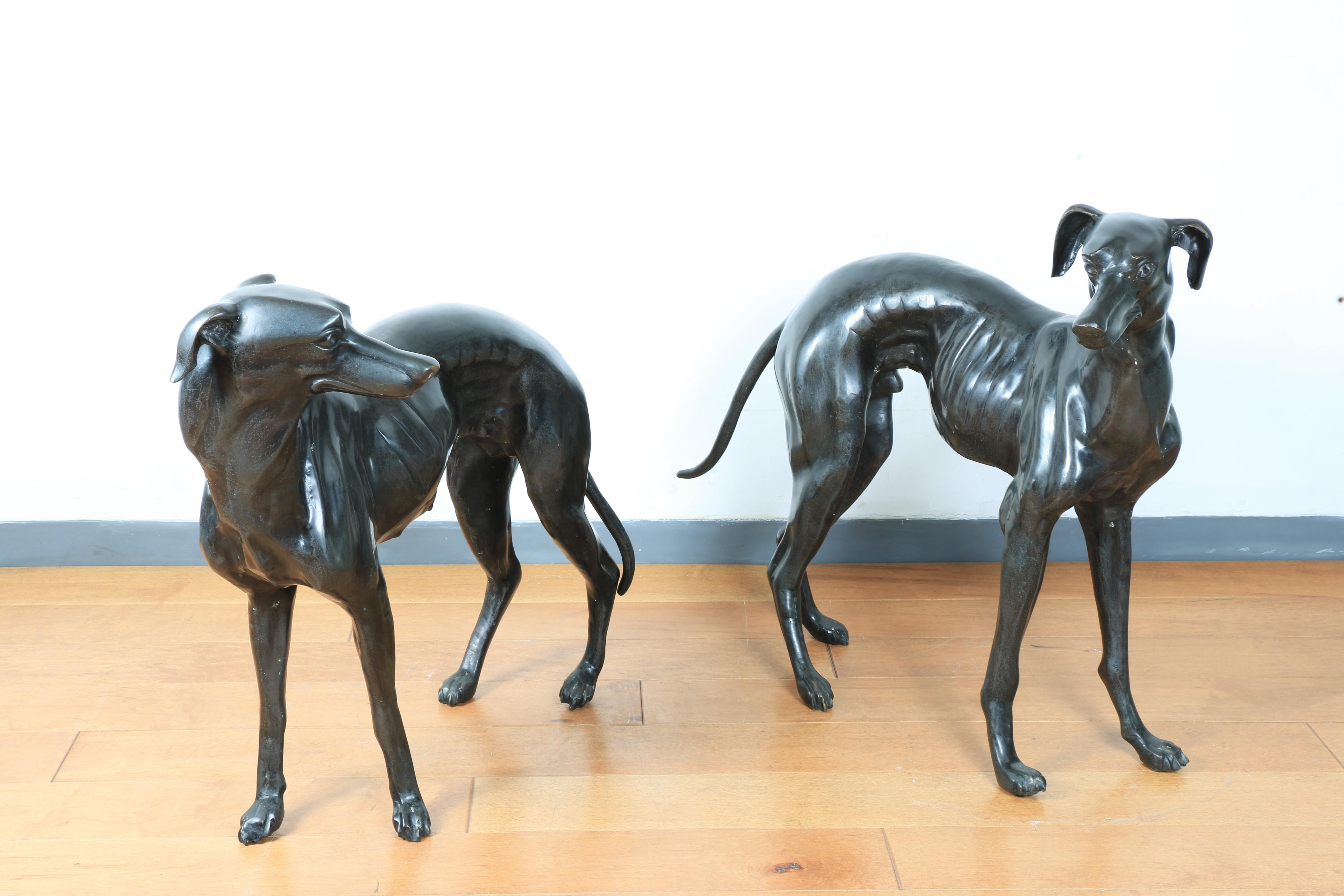 American Bronze Pair of Greyhound Dog Statues