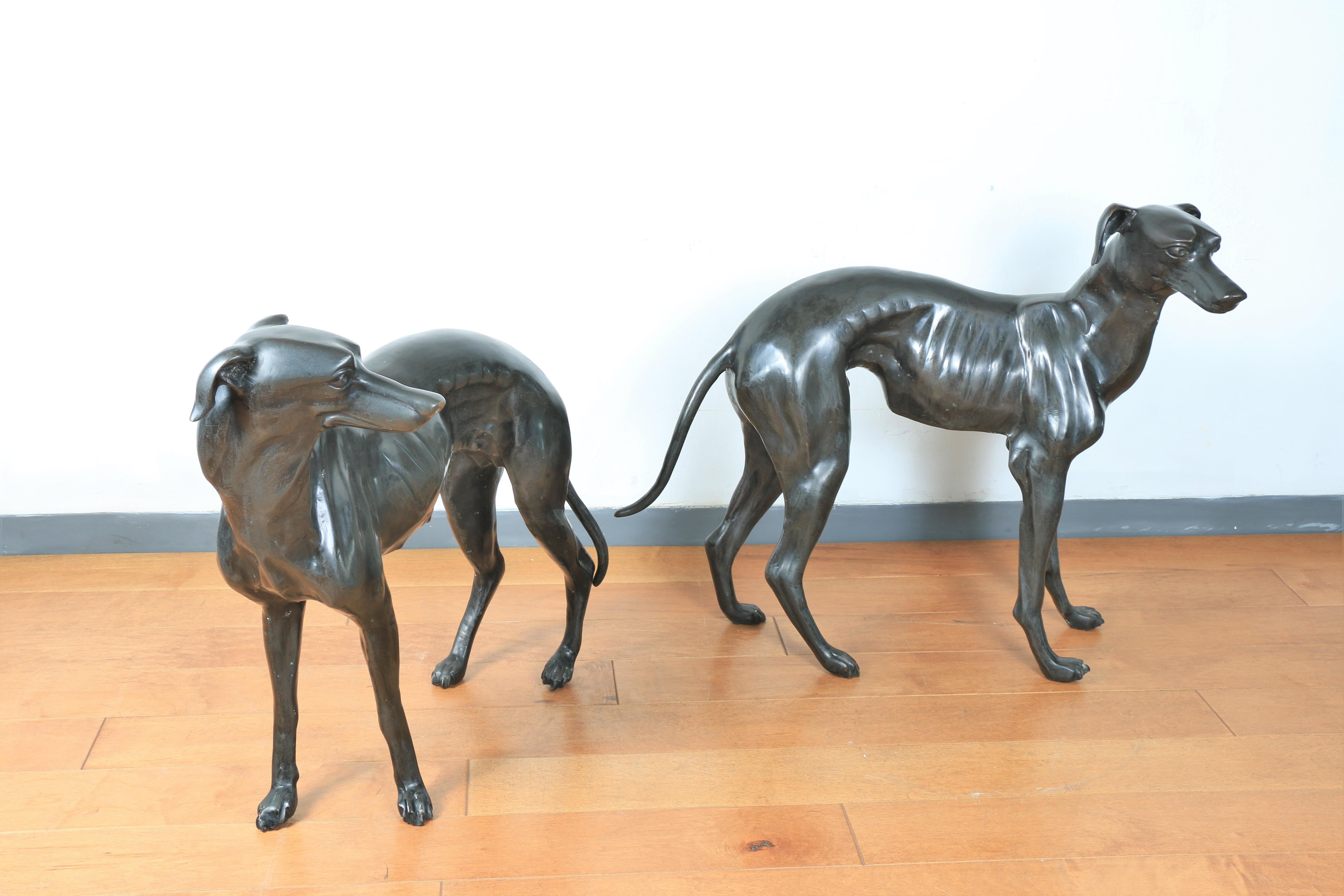 Early 19th Century Bronze Pair of Greyhound Dog Statues