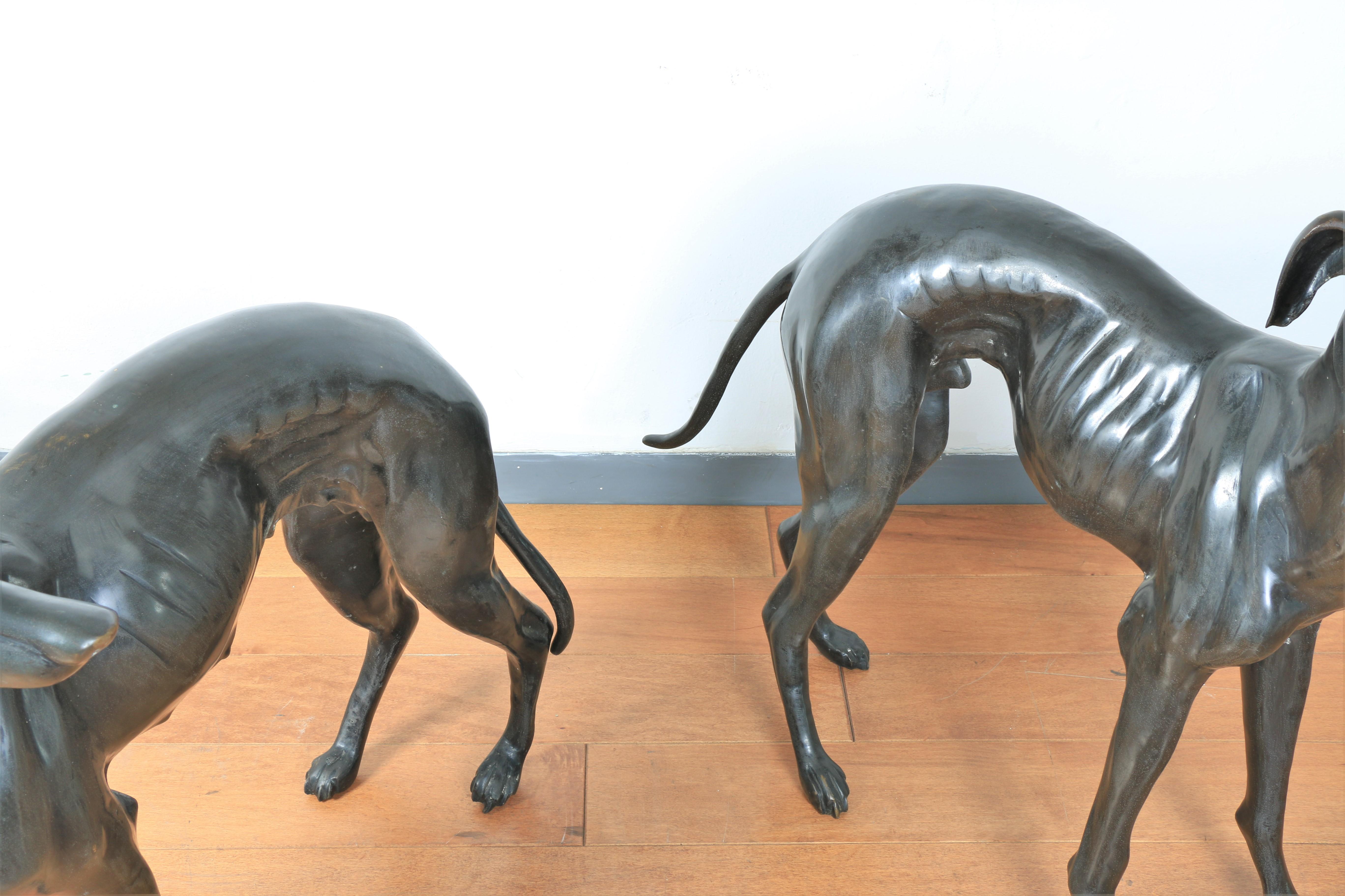 Bronze Pair of Greyhound Dog Statues 1