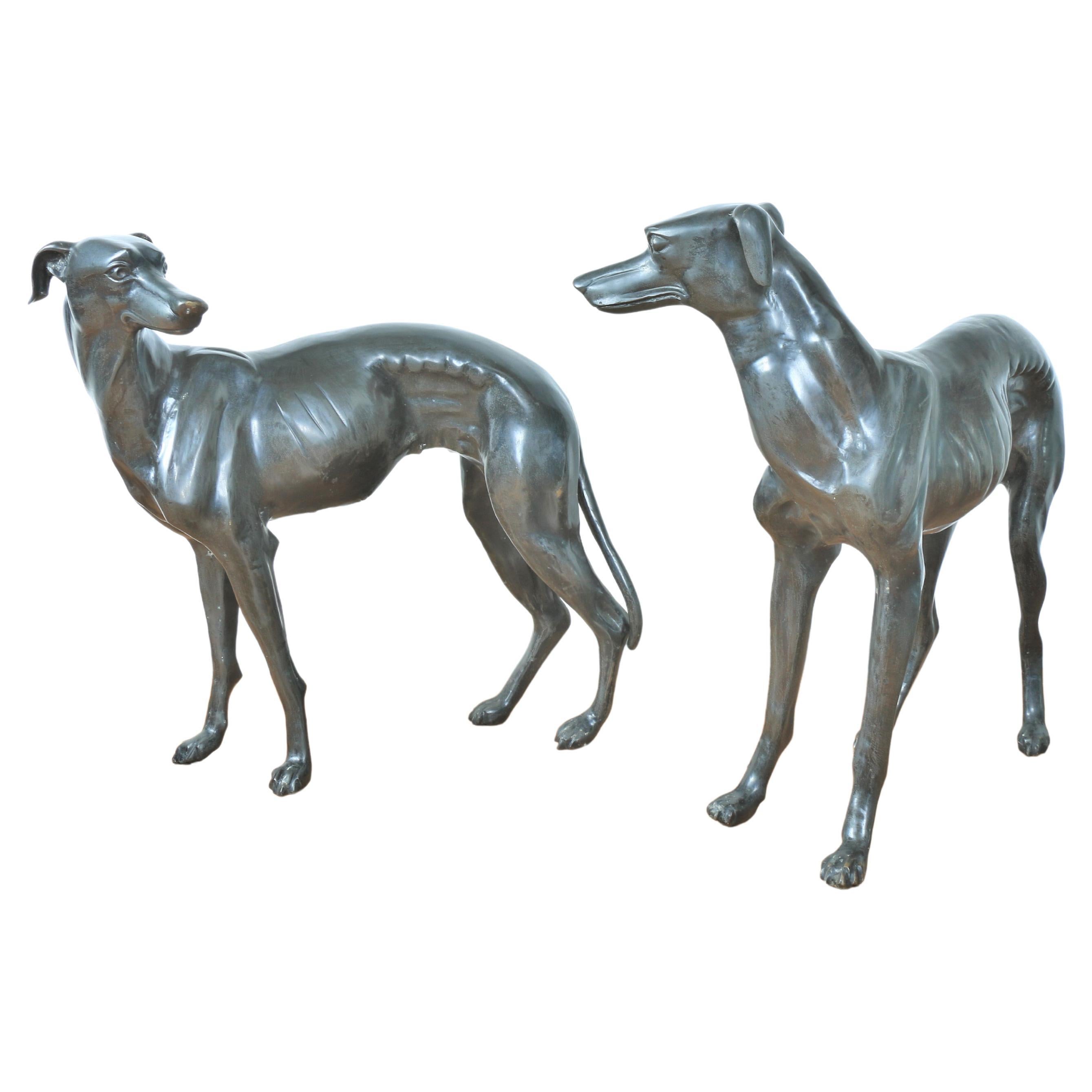 Couple Hounds Figurine Gift Idea Male and Female Greyhounds Sculpture on Base Two Hunting Dogs Vintage Statue