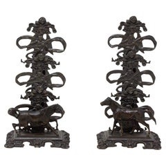 Bronze Pair of Letter Holders with Horses and Nymphs Bronze Pair of Letter Holders with Horses and Nymphs