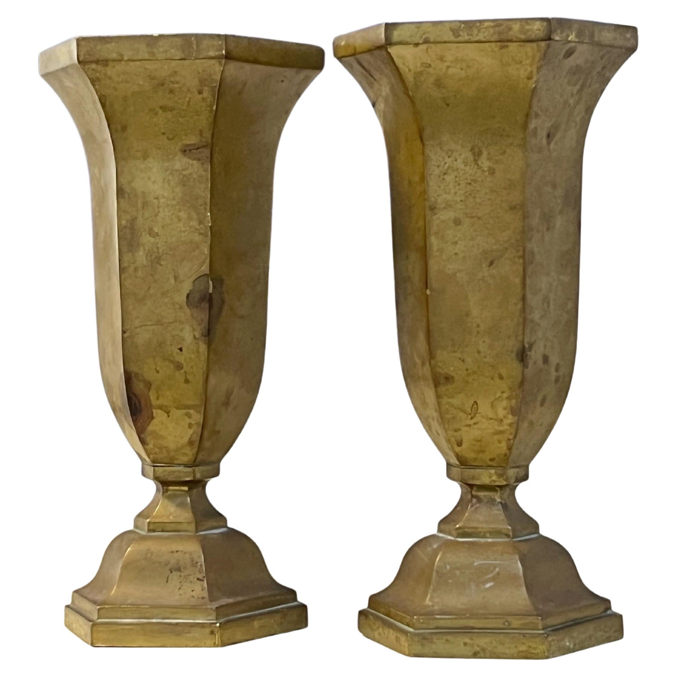 Pair of Bronze Art Deco Signed Carl Sorensen Verdigris Urns Vases at
