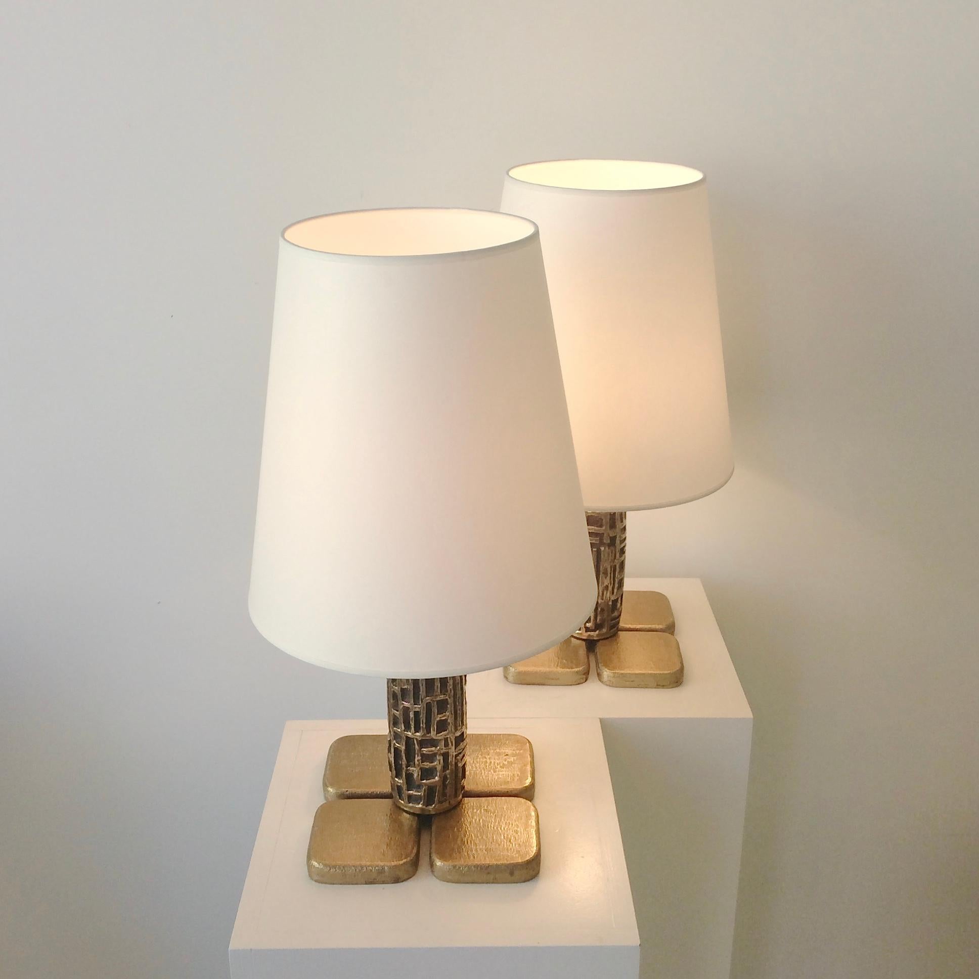 Italian Bronze Pair of Table Lamps by Luciano Frigerio, circa 1970, Italy