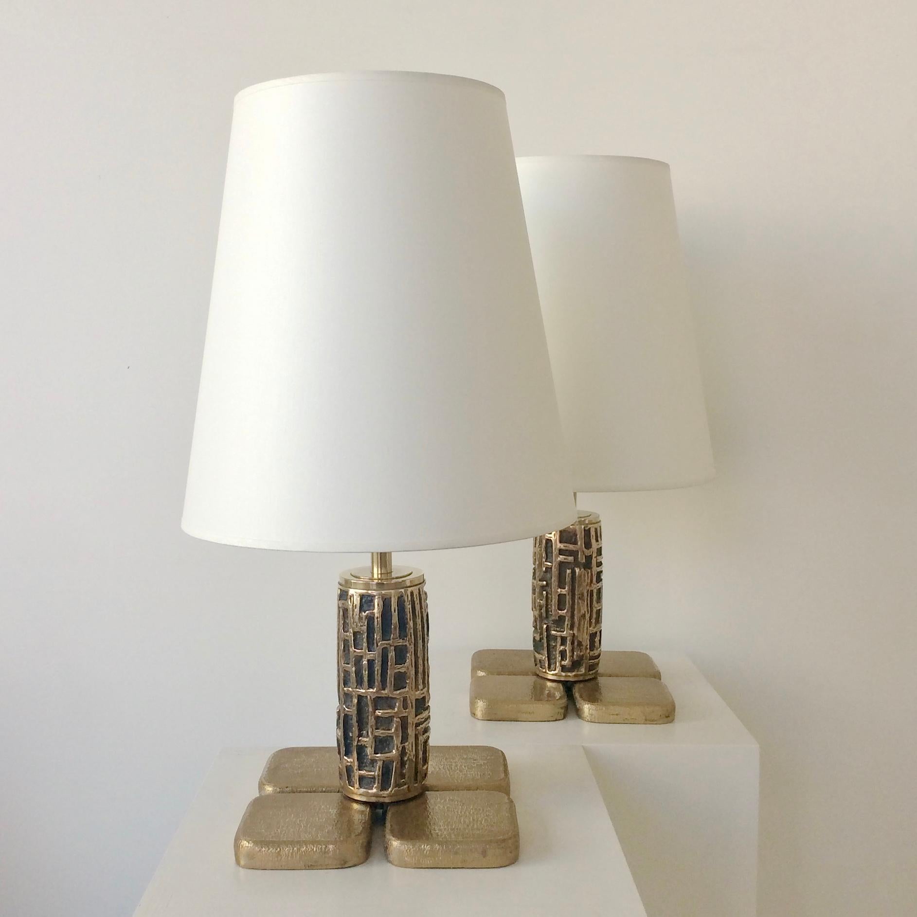 Bronze Pair of Table Lamps by Luciano Frigerio, circa 1970, Italy 1