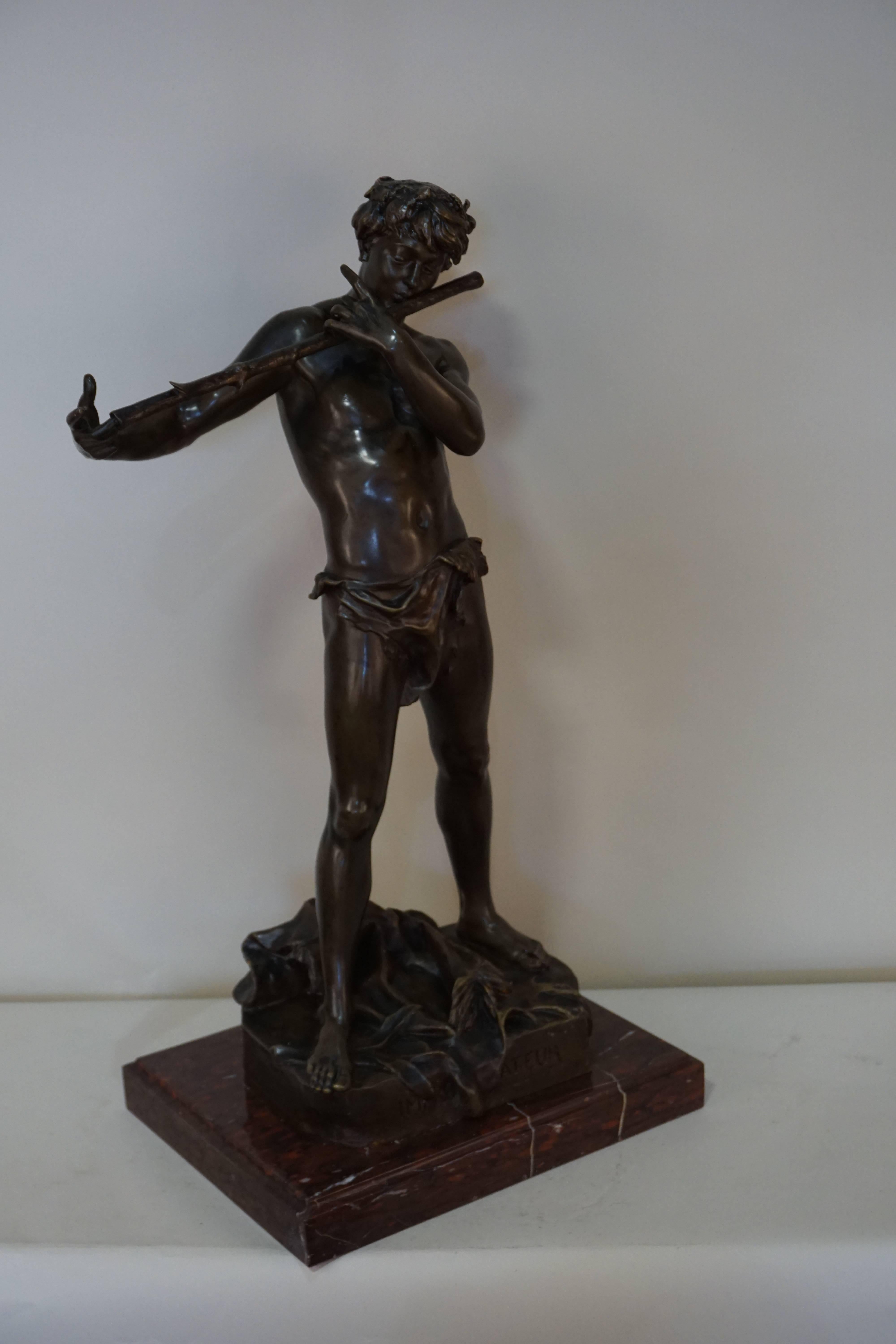 Bronze Pan Playing Flute by Felix Maurice Charpentier 2