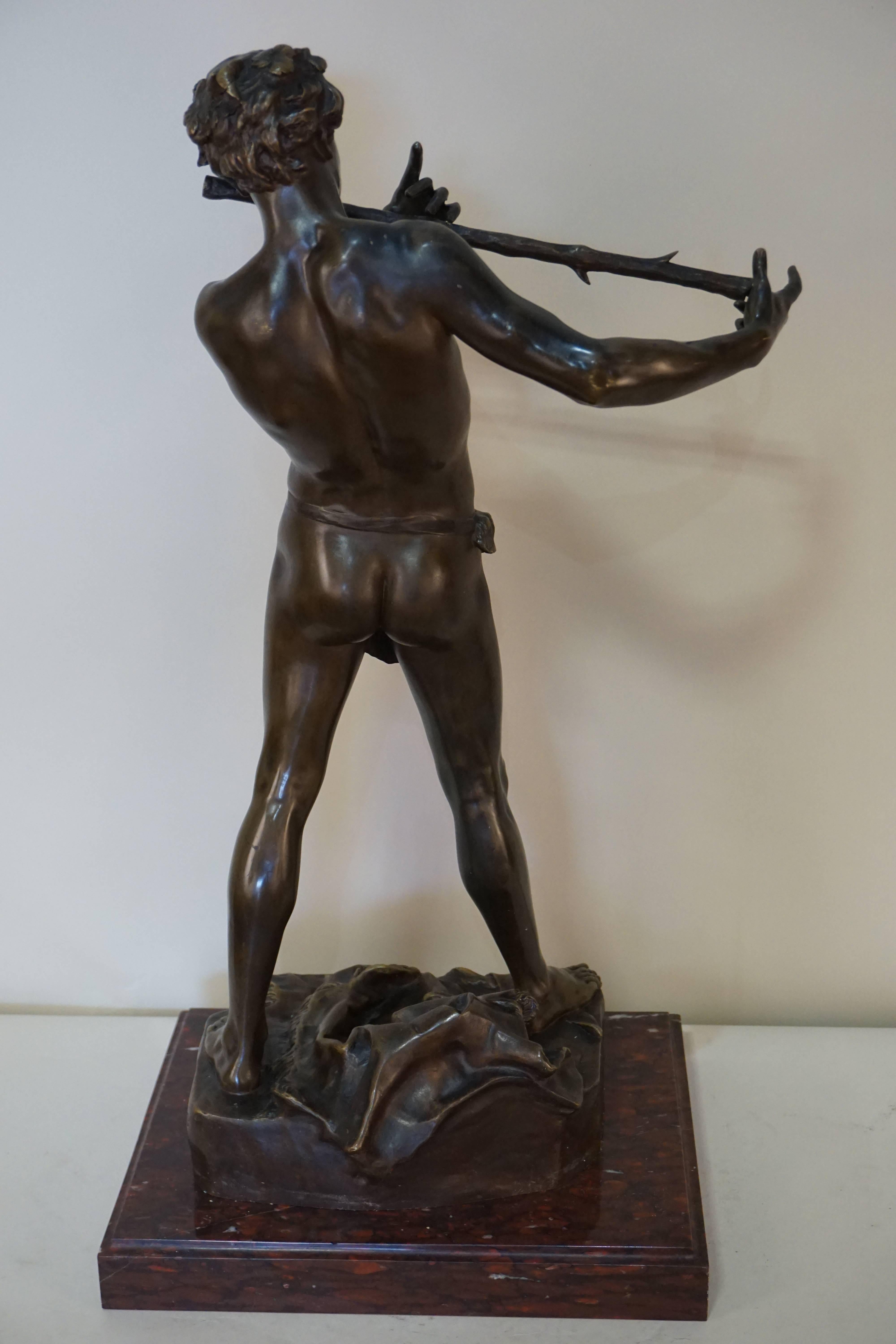 French Bronze Pan Playing Flute by Felix Maurice Charpentier