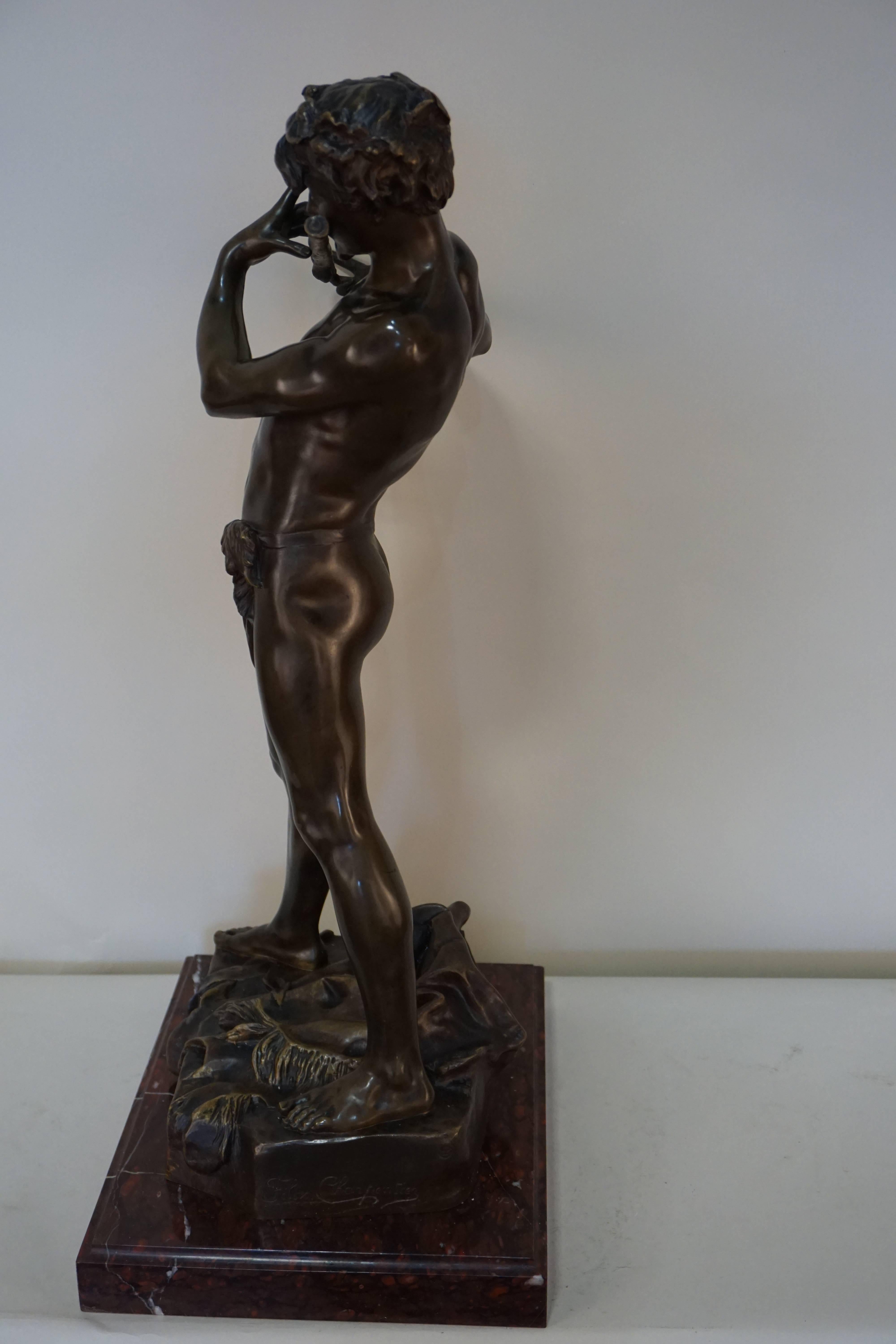 Bronze Pan Playing Flute by Felix Maurice Charpentier 1