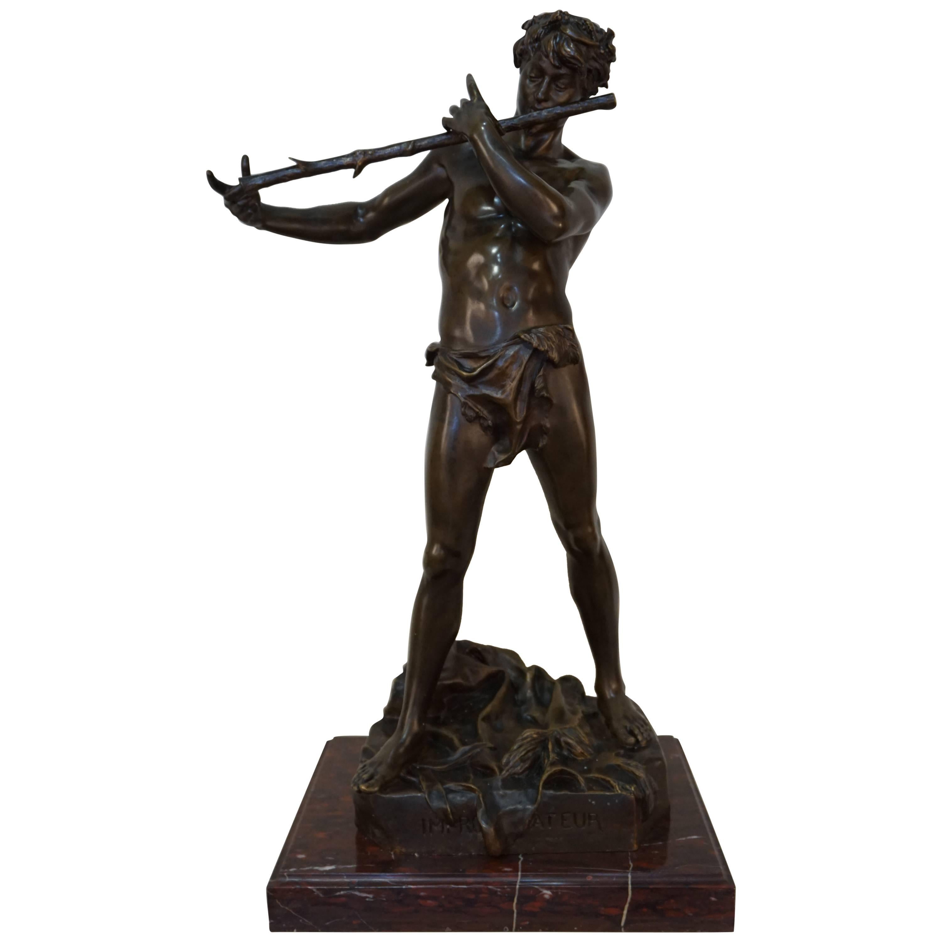 Bronze Pan Playing Flute by Felix Maurice Charpentier