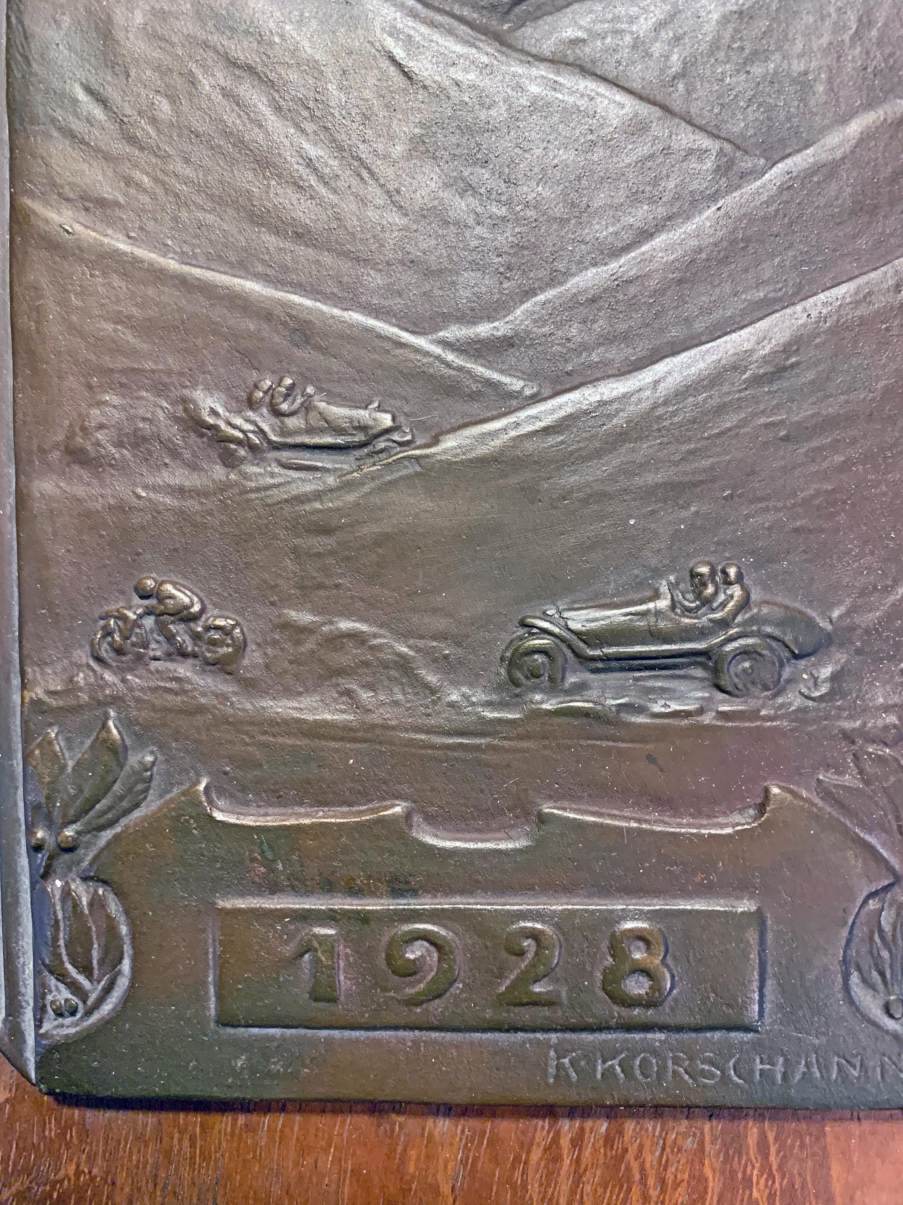 German Bronze Panel for Altvater-praděd Road Race, Rare Example of Art Deco Automobilia