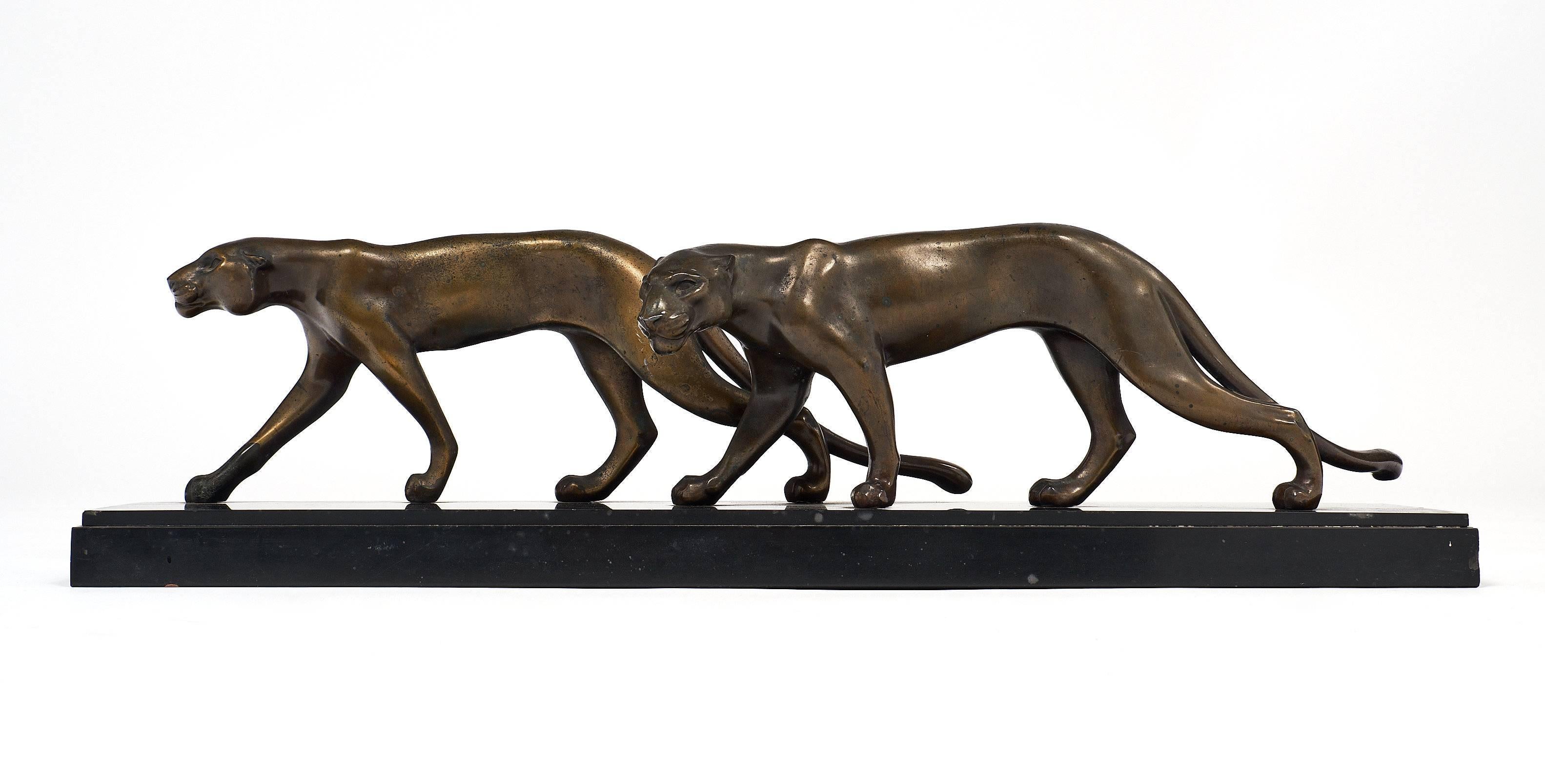 French Bronze Panther Art Deco Period Statue