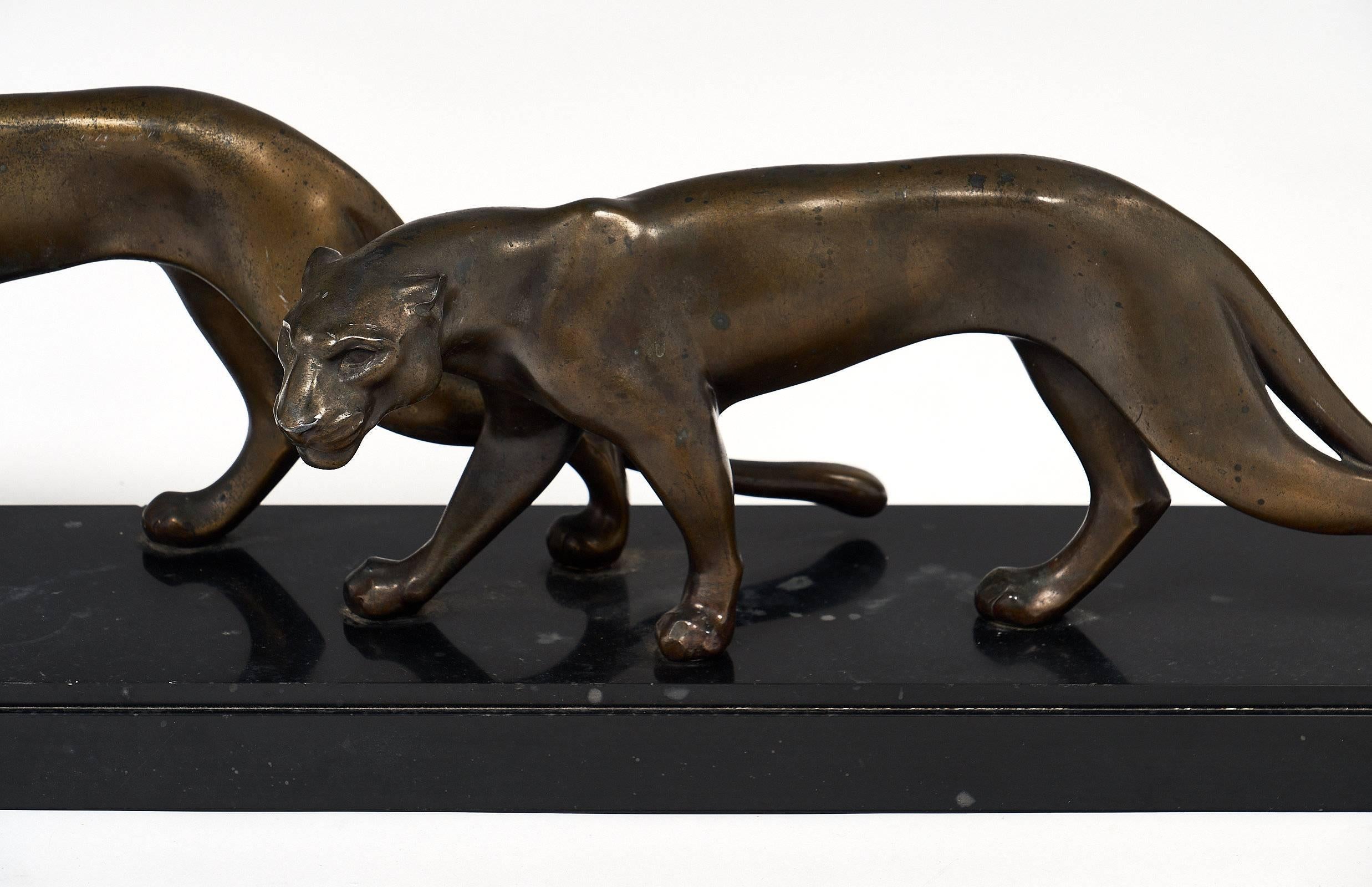 Bronze Panther Art Deco Period Statue In Excellent Condition In Austin, TX