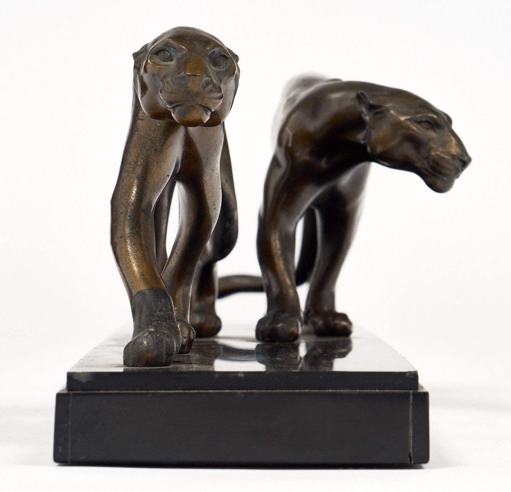 Mid-20th Century Bronze Panther Art Deco Period Statue