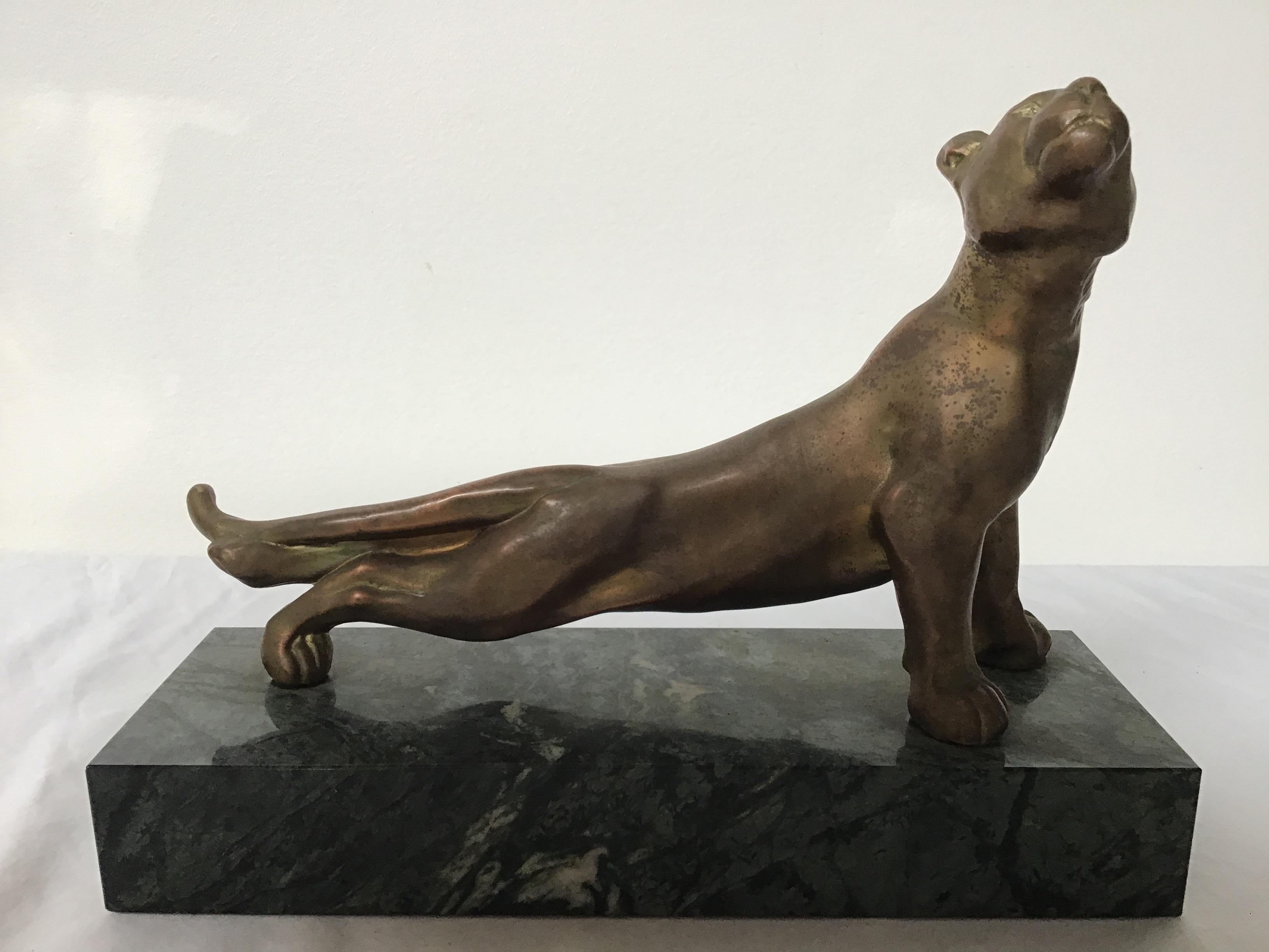 1970s bronze panther on marble base.