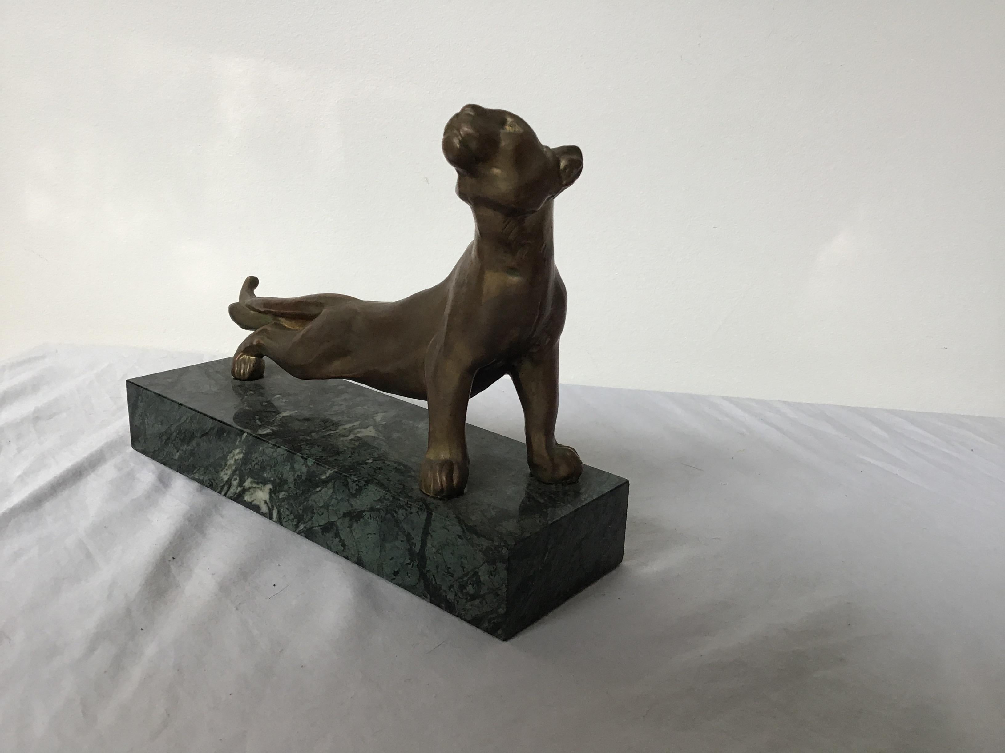 Bronze Panther on Marble Base In Good Condition In Tarrytown, NY