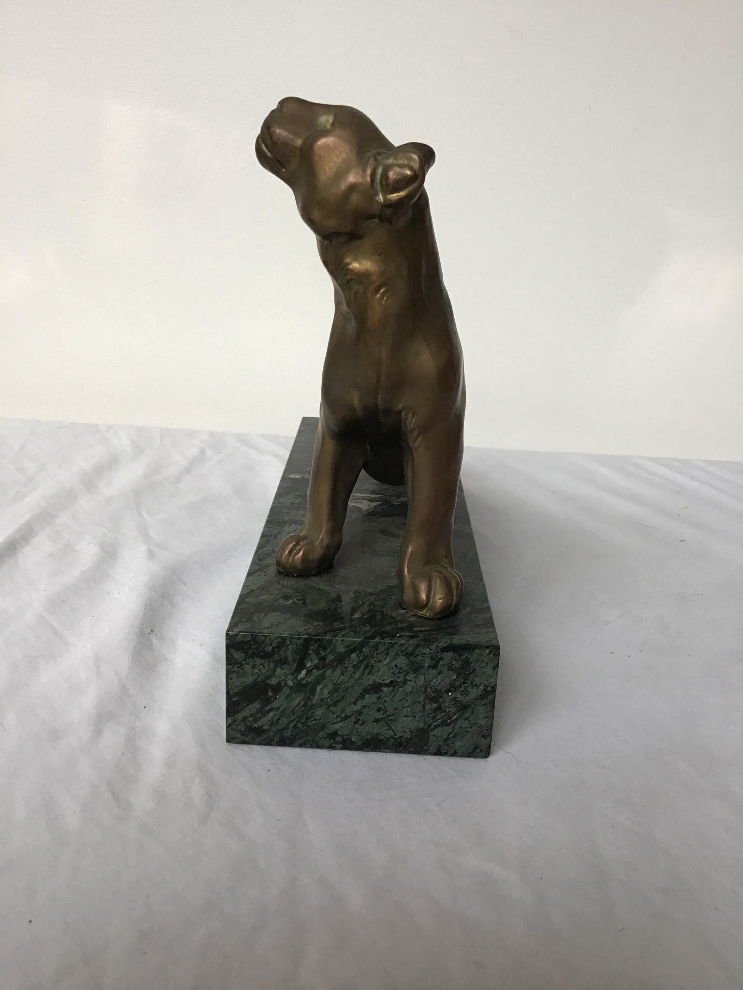 Late 20th Century Bronze Panther on Marble Base