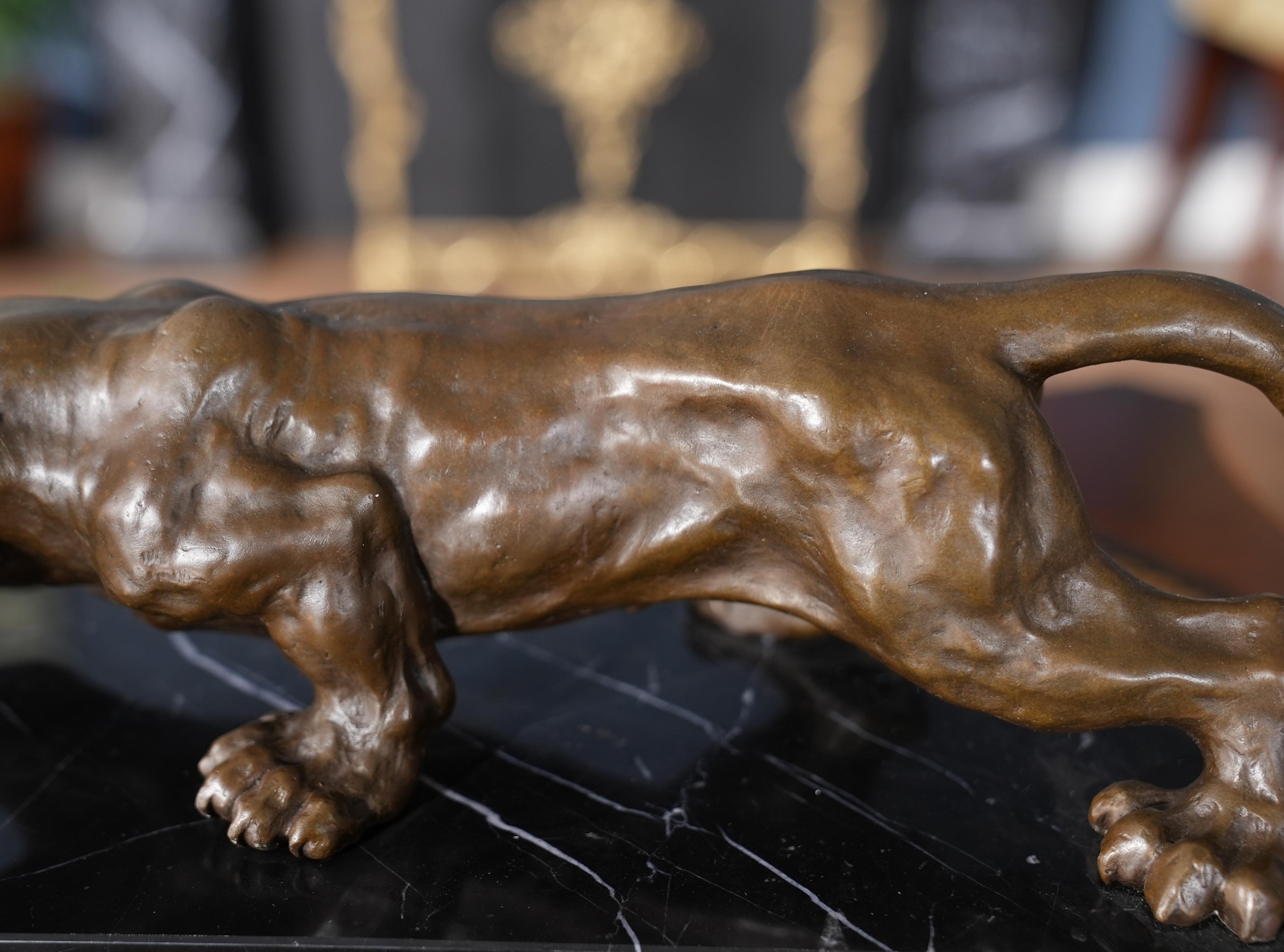 Contemporary Bronze Panther on Marble Base For Sale