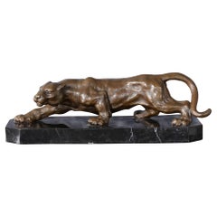 Antique Bronze Panther on Marble Base