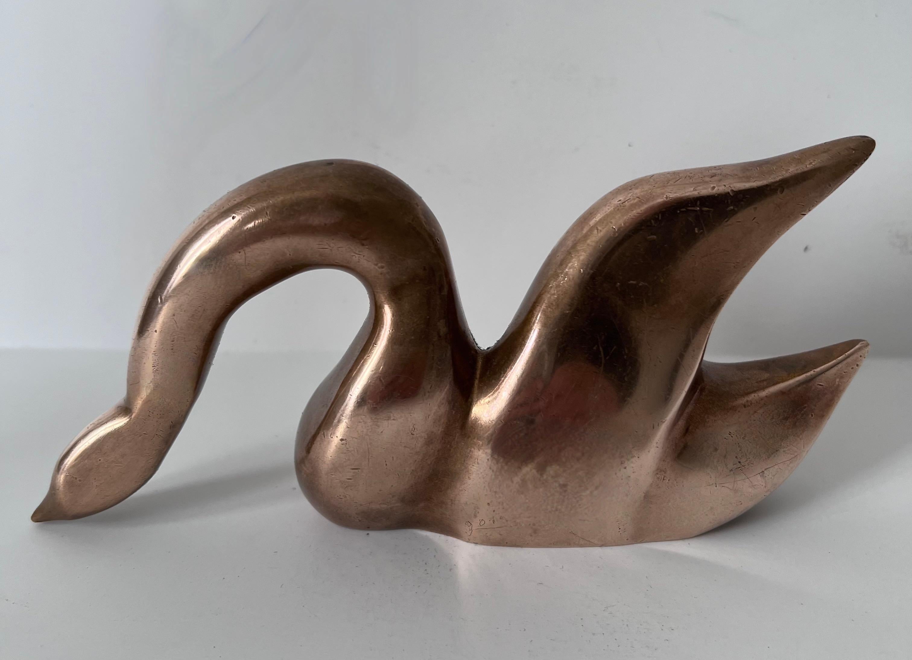 Patinated Bronze Paperweight Sculpture of a Bird or Swan For Sale