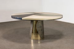 Bronze Parchment and Torched Metal Cast Pedestal Dining Table, Benino, In Stock