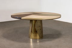 Bronze Parchment and Torched Metal Cast Pedestal Dining Table, Benino, In Stock