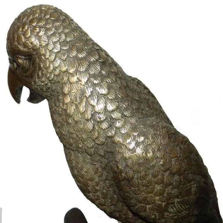 Mid-Century Modern Bronze Parrot on a Perch