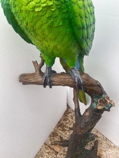 Bronze Parrot On Perch Statue Garden Casting Polychrome 5 Ft