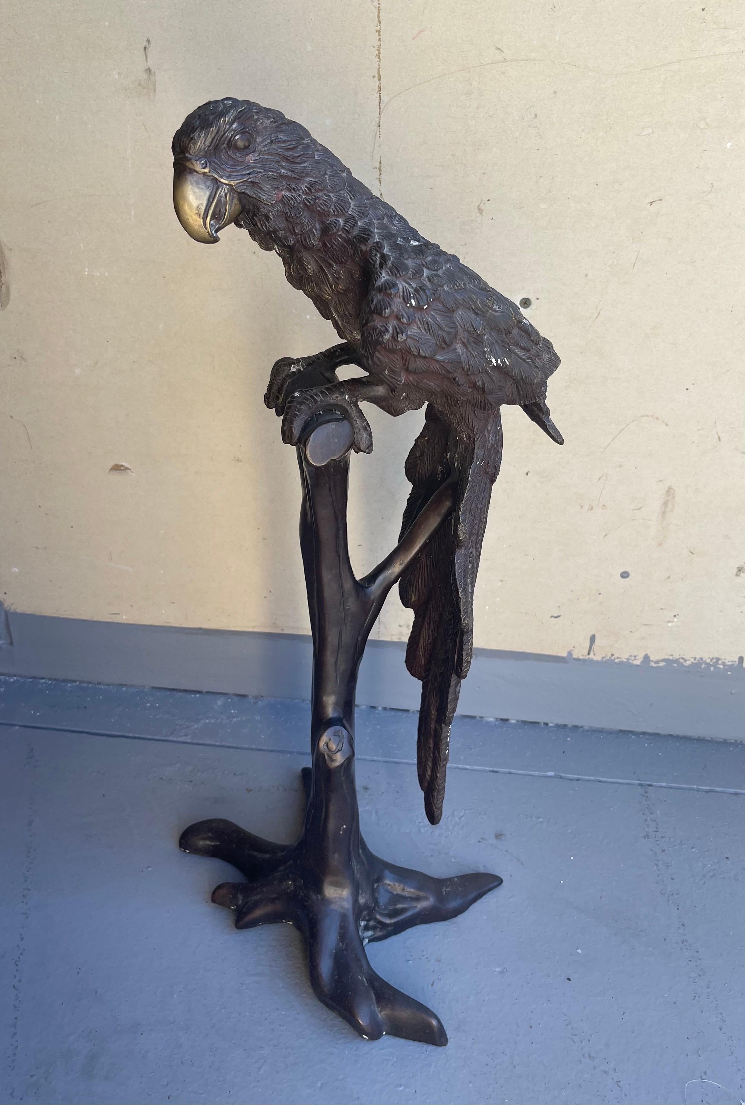 Mid-Century Modern Bronze Parrot on Tree Branch Sculpture by Segal