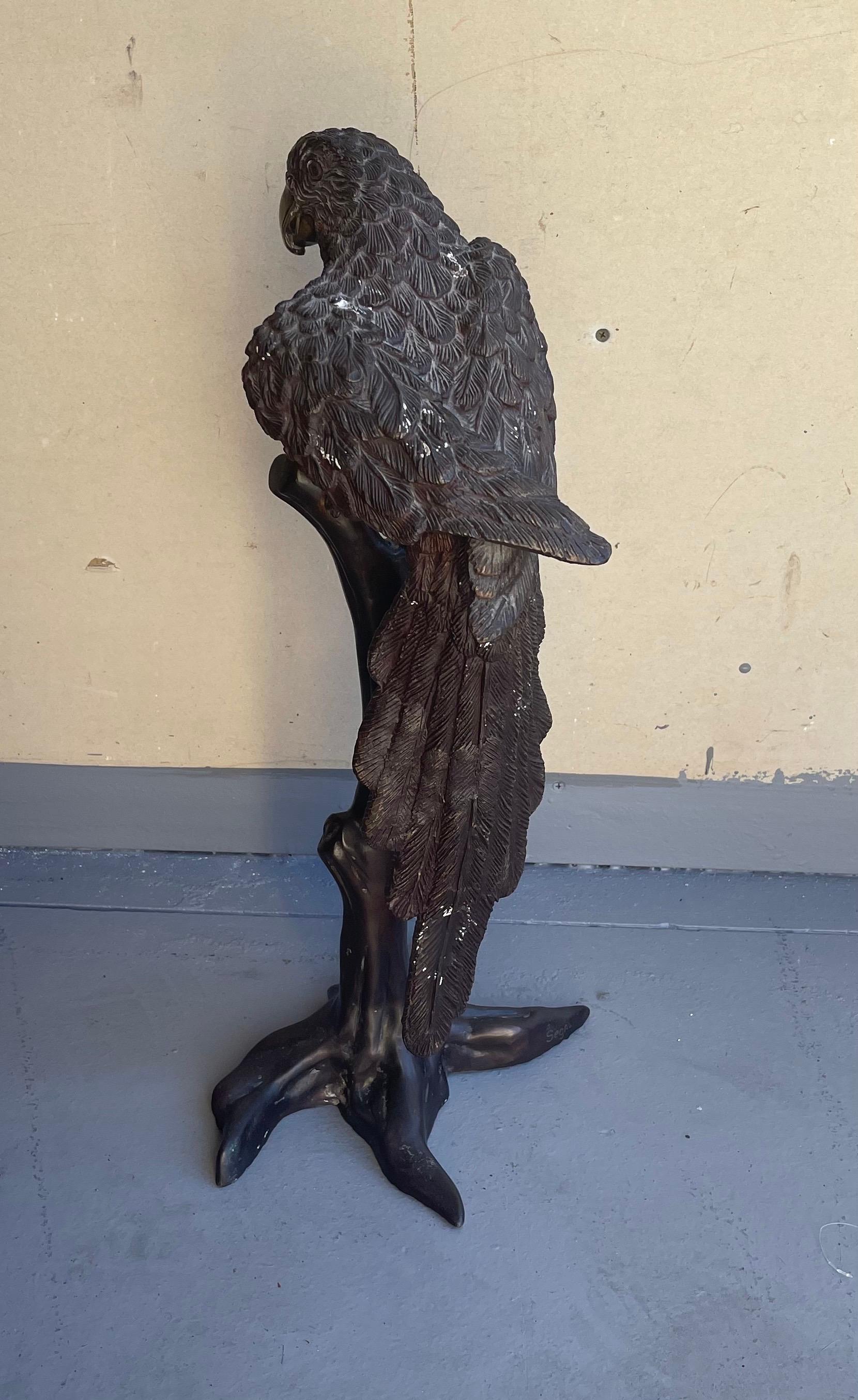 Bronze Parrot on Tree Branch Sculpture by Segal In Good Condition In San Diego, CA