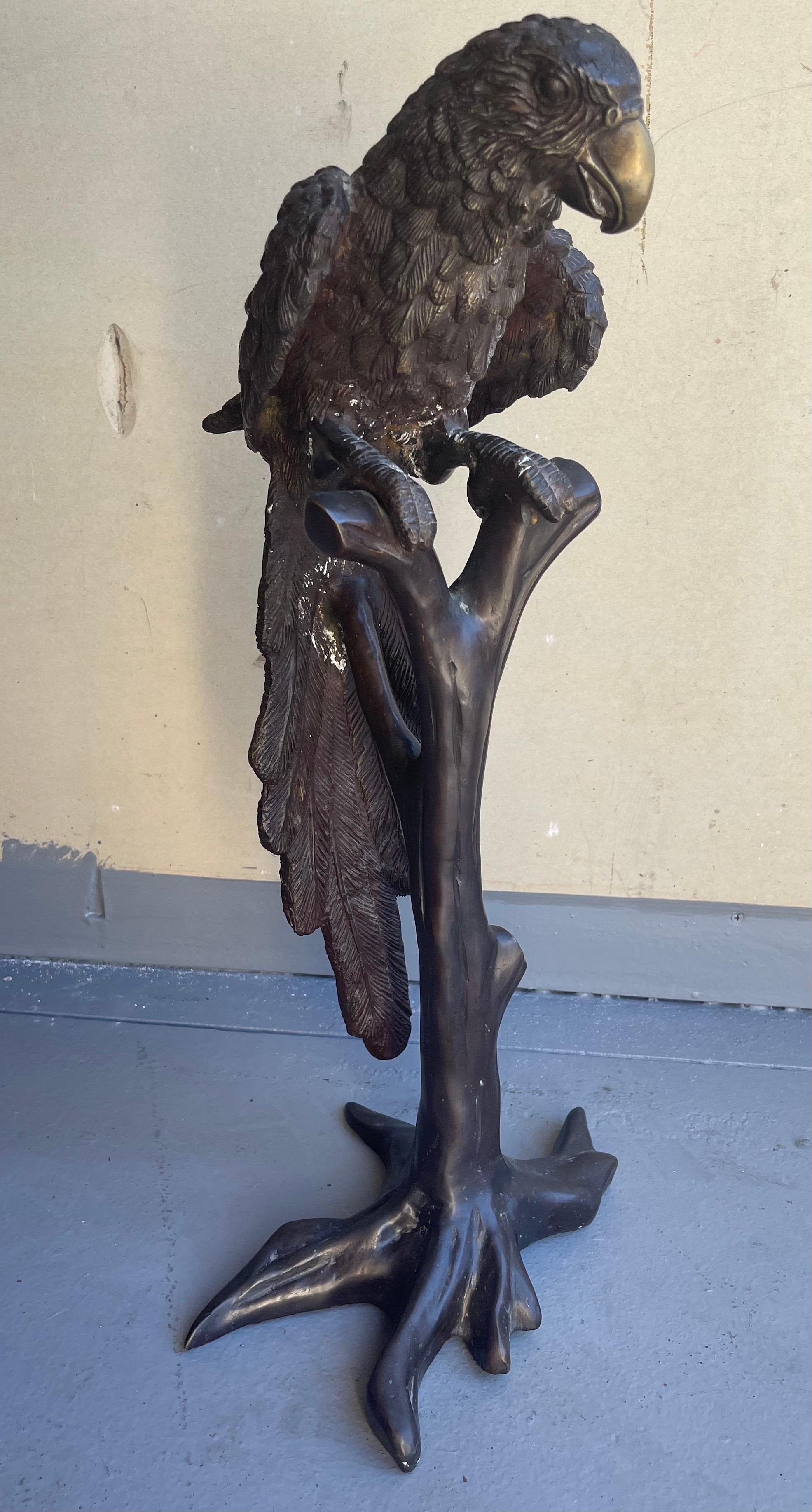 Bronze Parrot on Tree Branch Sculpture by Segal 2