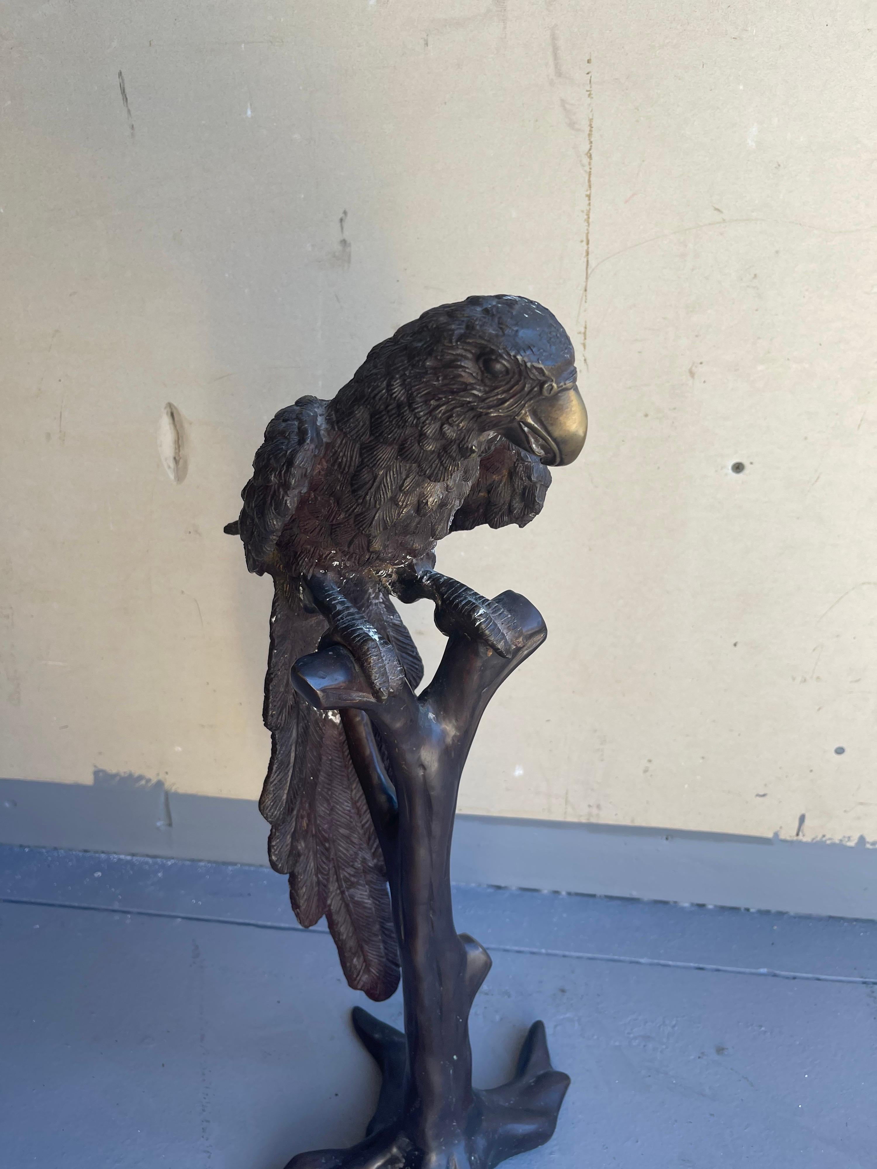 Bronze Parrot on Tree Branch Sculpture by Segal 3