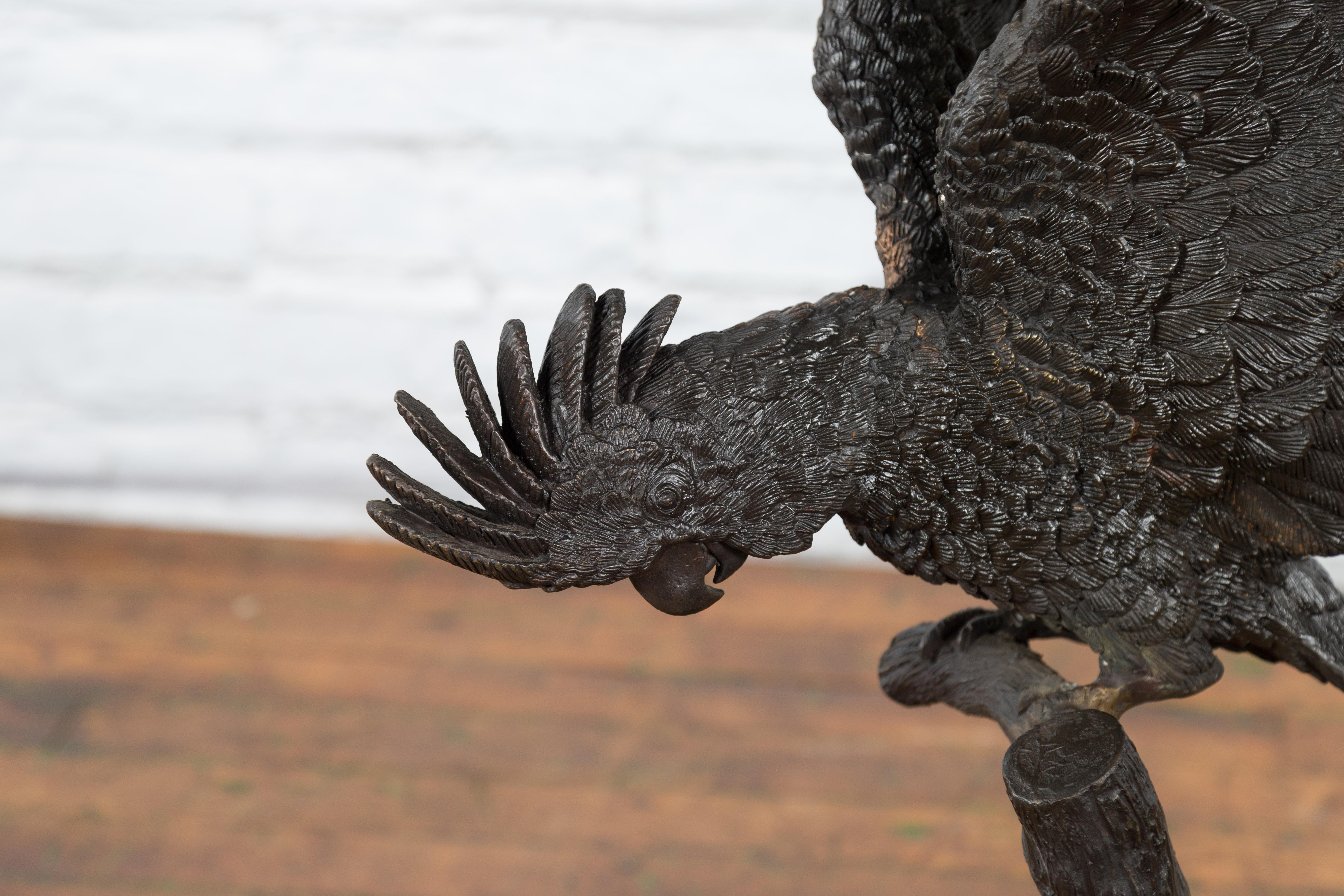 Bronze Parrots in a Tree Lost Wax Cast Sculpture with Dark and Bronze Patina For Sale 8