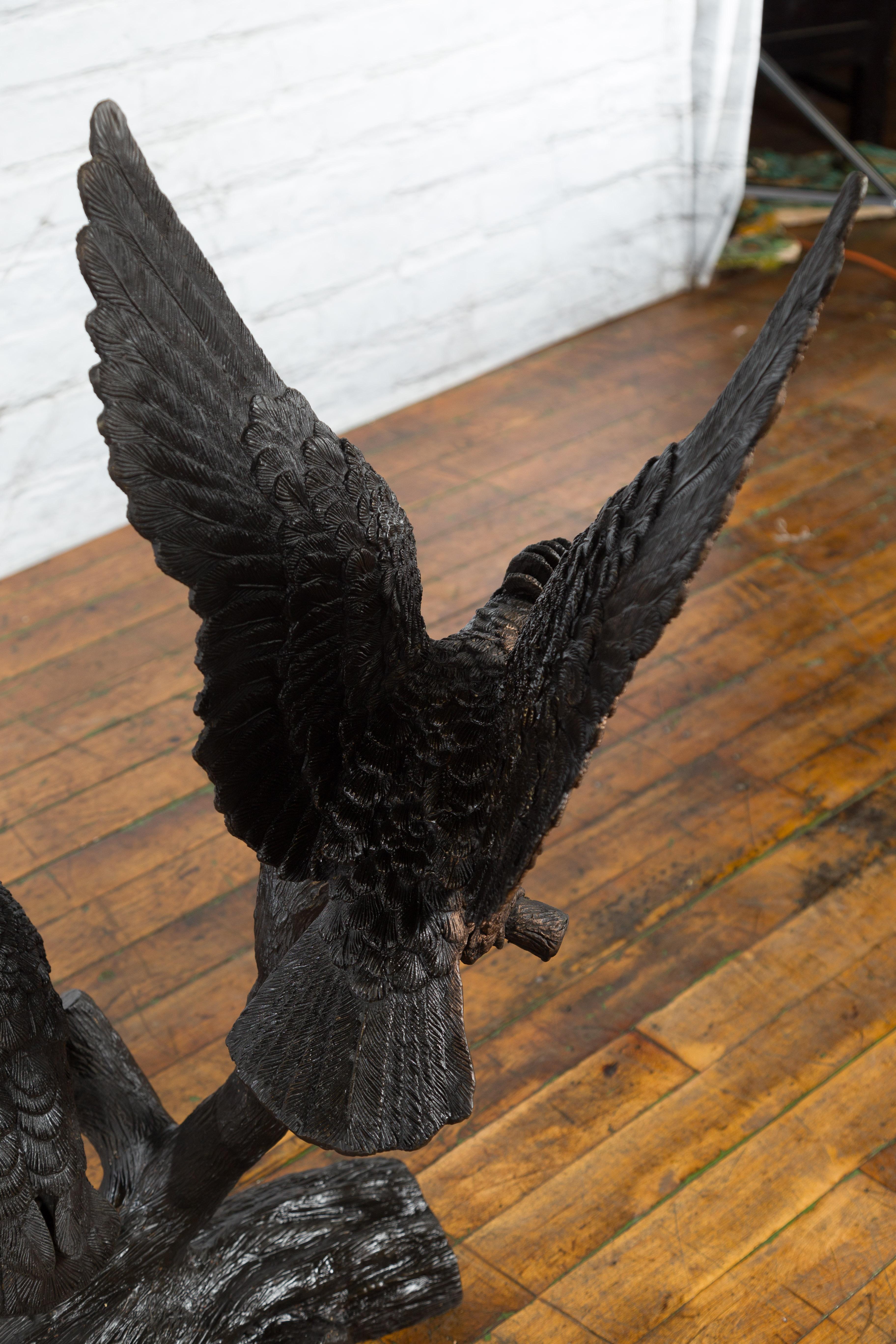 Bronze Papageien in einem Baum aus Wachsguss-Skulptur mit dunkler und bronzener Patina im Angebot 4