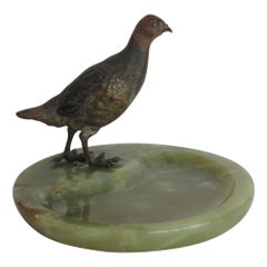 Bronze Partridge sculpture figure cold painted on Onyx Base, Art Deco Circa 1930