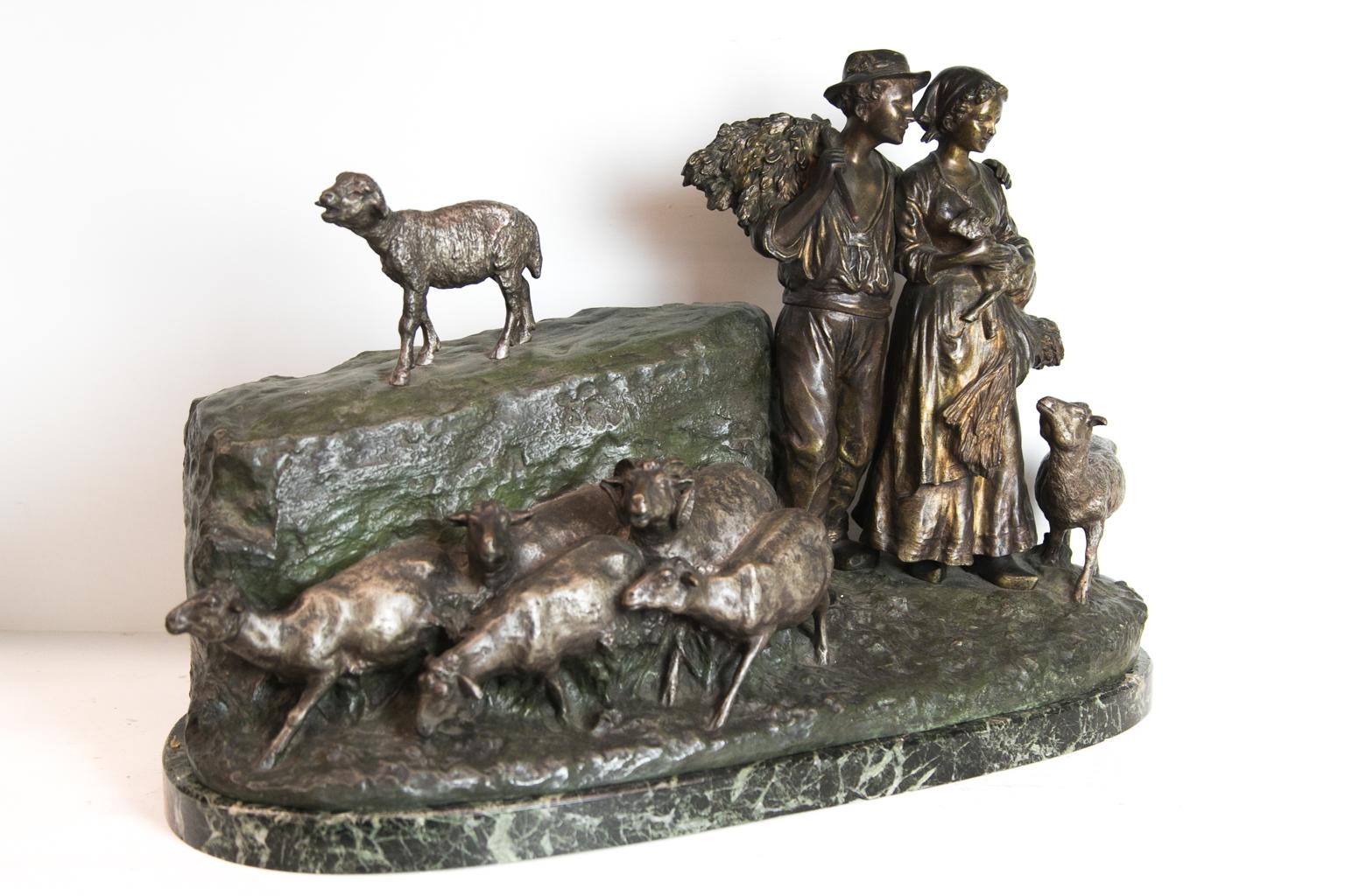 Late 19th Century Bronze Pastoral Figure Group