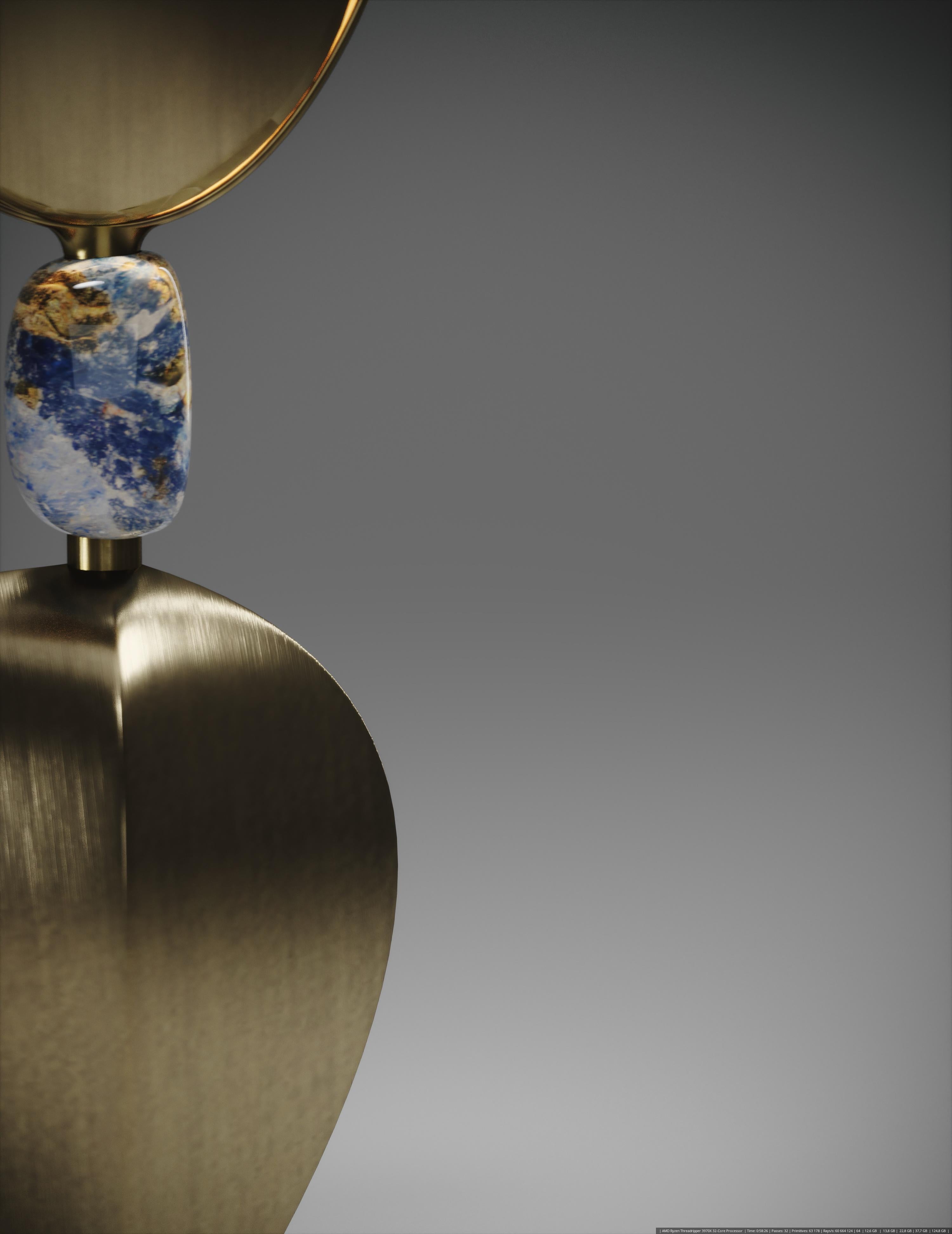 Hand-Crafted Bronze-Patina Brass Table Lamp with Lapis Lazuli by Kifu Paris For Sale