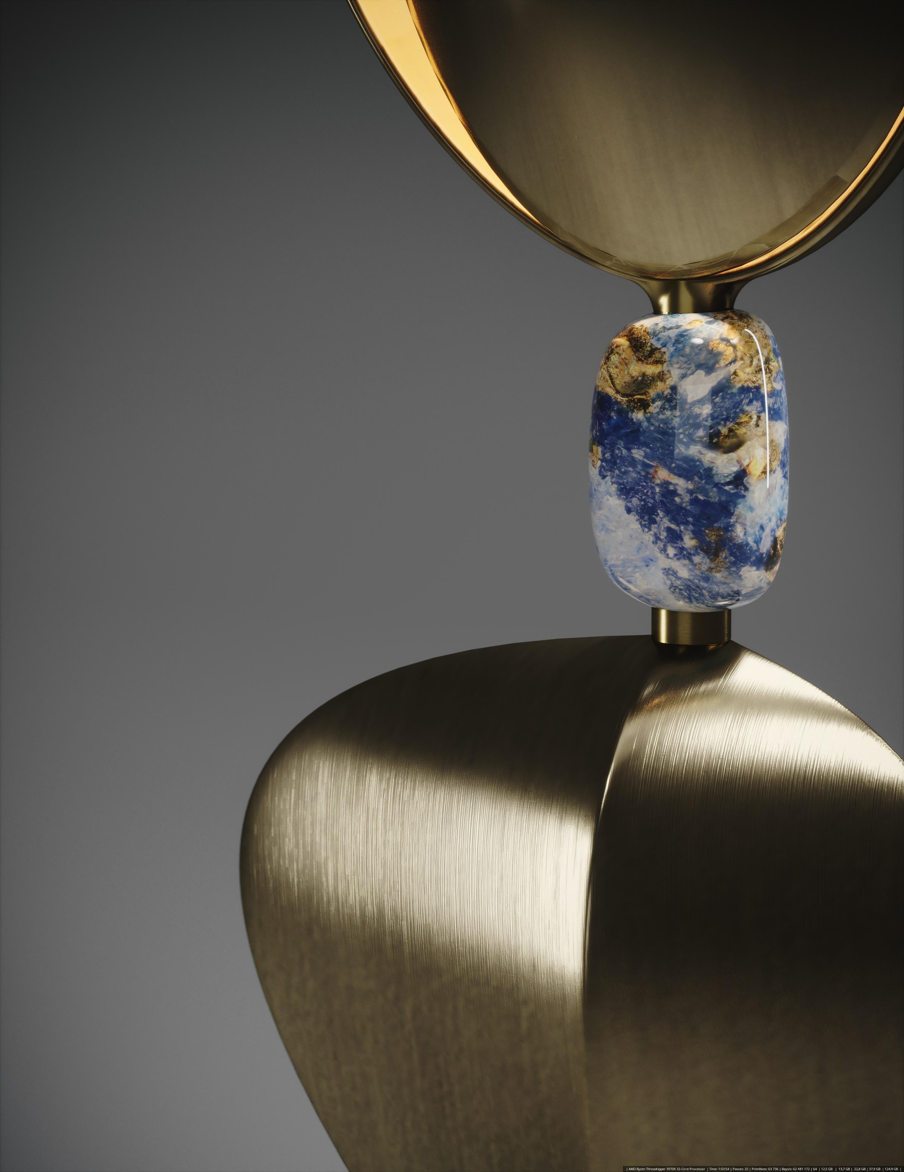 Contemporary Bronze-Patina Brass Table Lamp with Lapis Lazuli by Kifu Paris For Sale