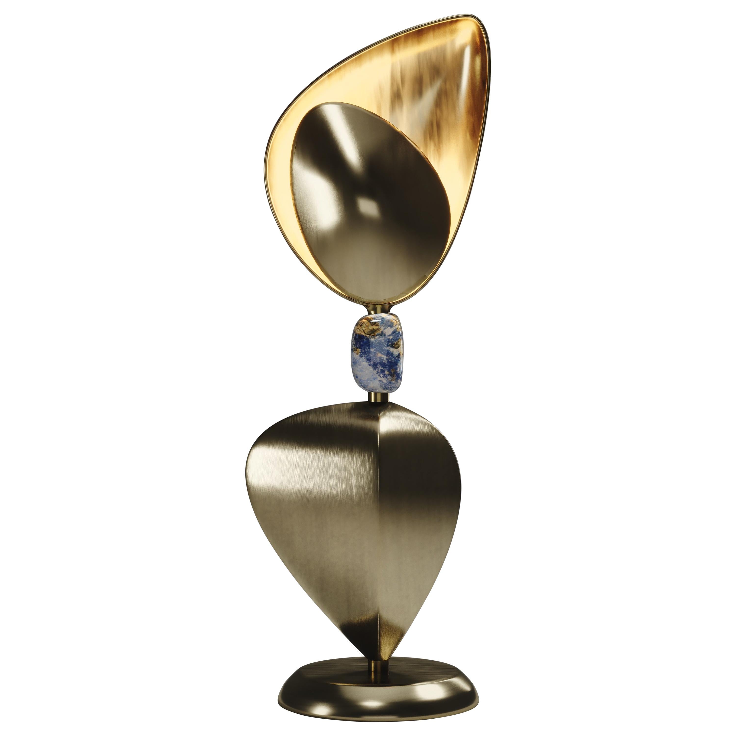 Bronze-Patina Brass Table Lamp with Lapis Lazuli by Kifu Paris For Sale