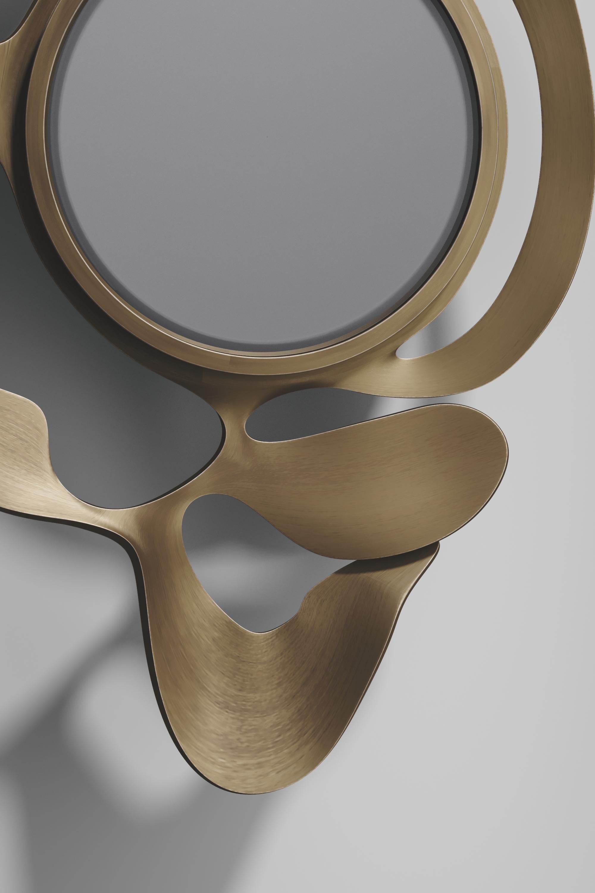 French  Bronze Patina Brass Two Tone Inlaid Mirror by Kifu Paris For Sale