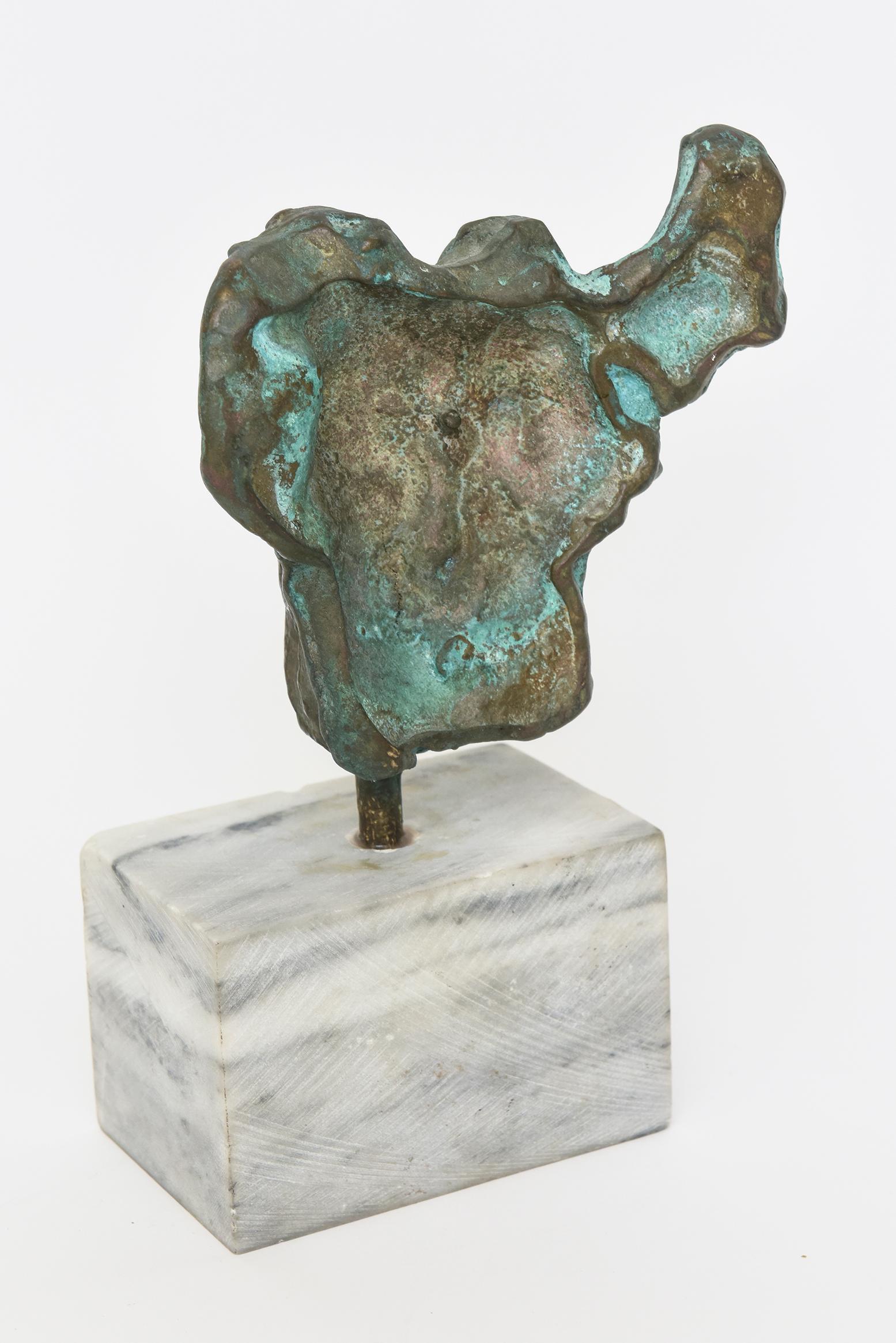 Vintage Bronze Patina Verdigris Abstract Sculpture on Carrara Marble Base 4