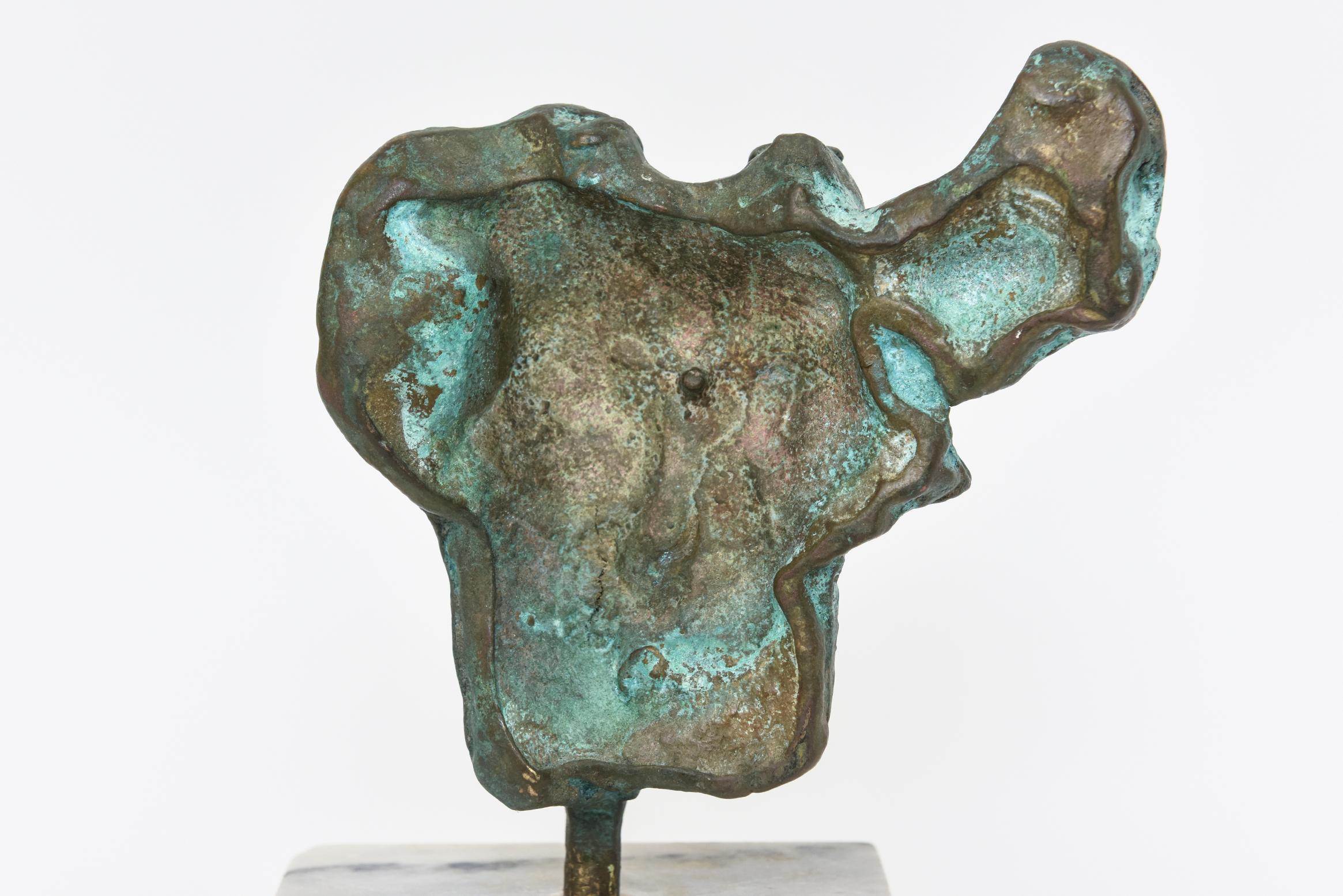 Vintage Bronze Patina Verdigris Abstract Sculpture on Carrara Marble Base 5