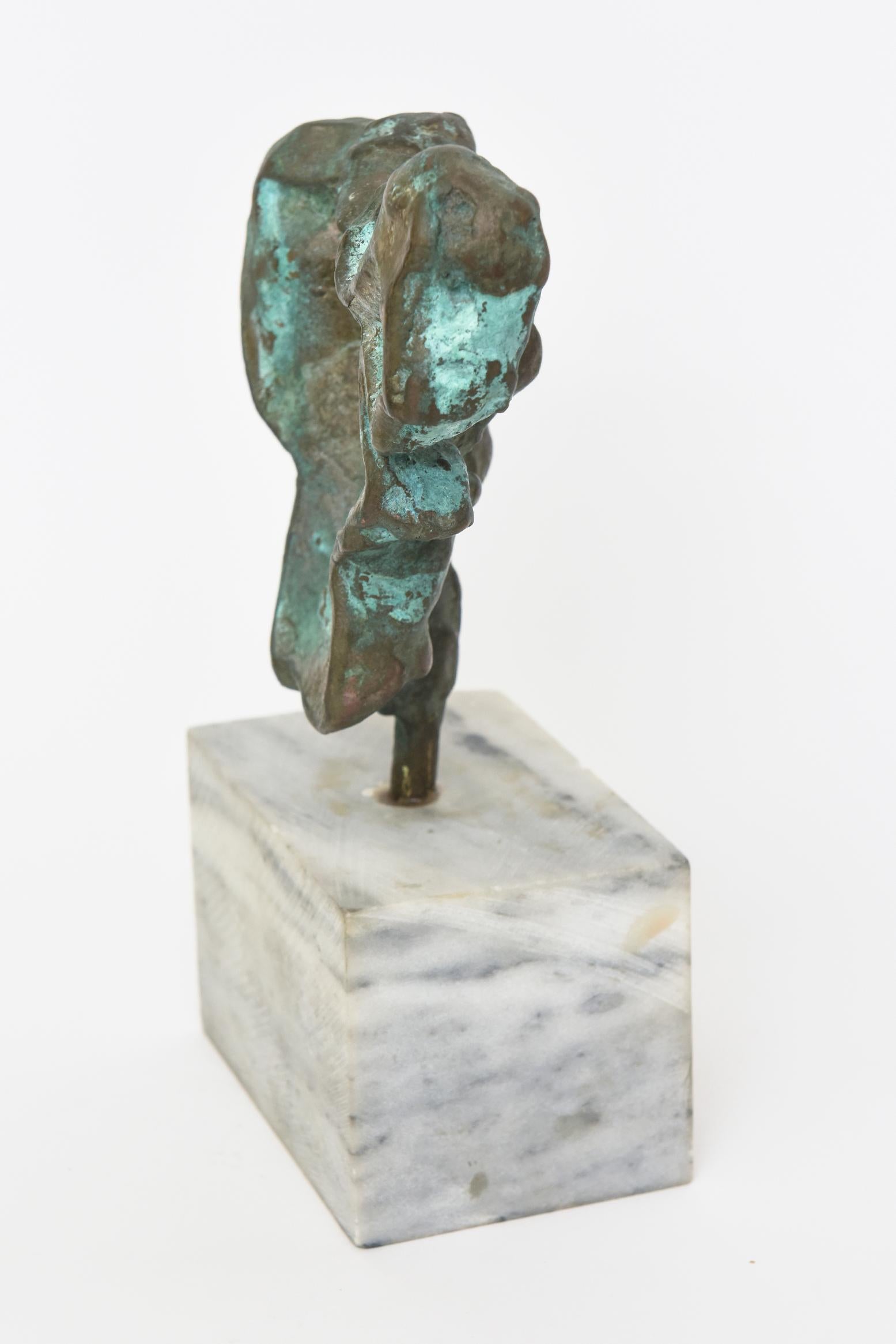 Vintage Bronze Patina Verdigris Abstract Sculpture on Carrara Marble Base 7