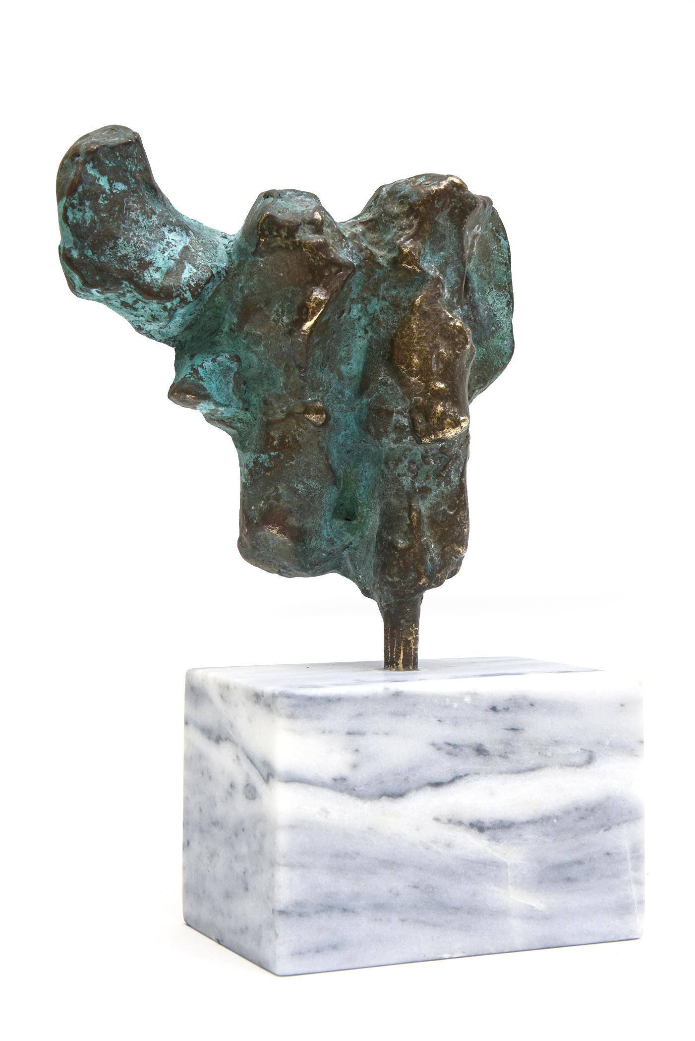 Vintage Bronze Patina Verdigris Abstract Sculpture on Carrara Marble Base 9