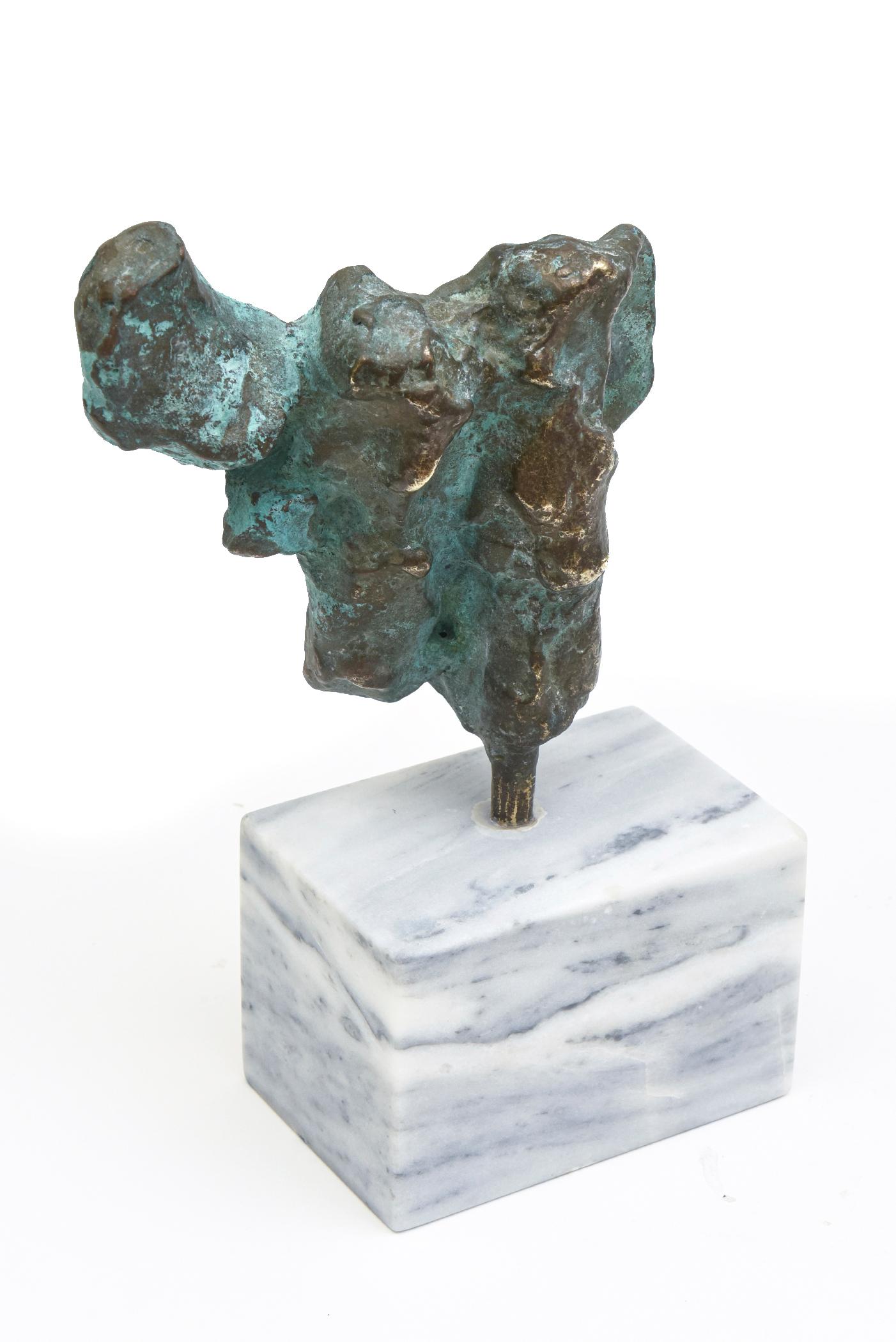 Vintage Bronze Patina Verdigris Abstract Sculpture on Carrara Marble Base 10