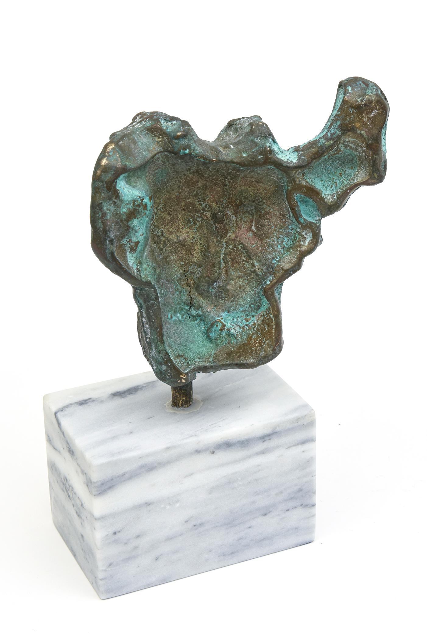 Vintage Bronze Patina Verdigris Abstract Sculpture on Carrara Marble Base 11